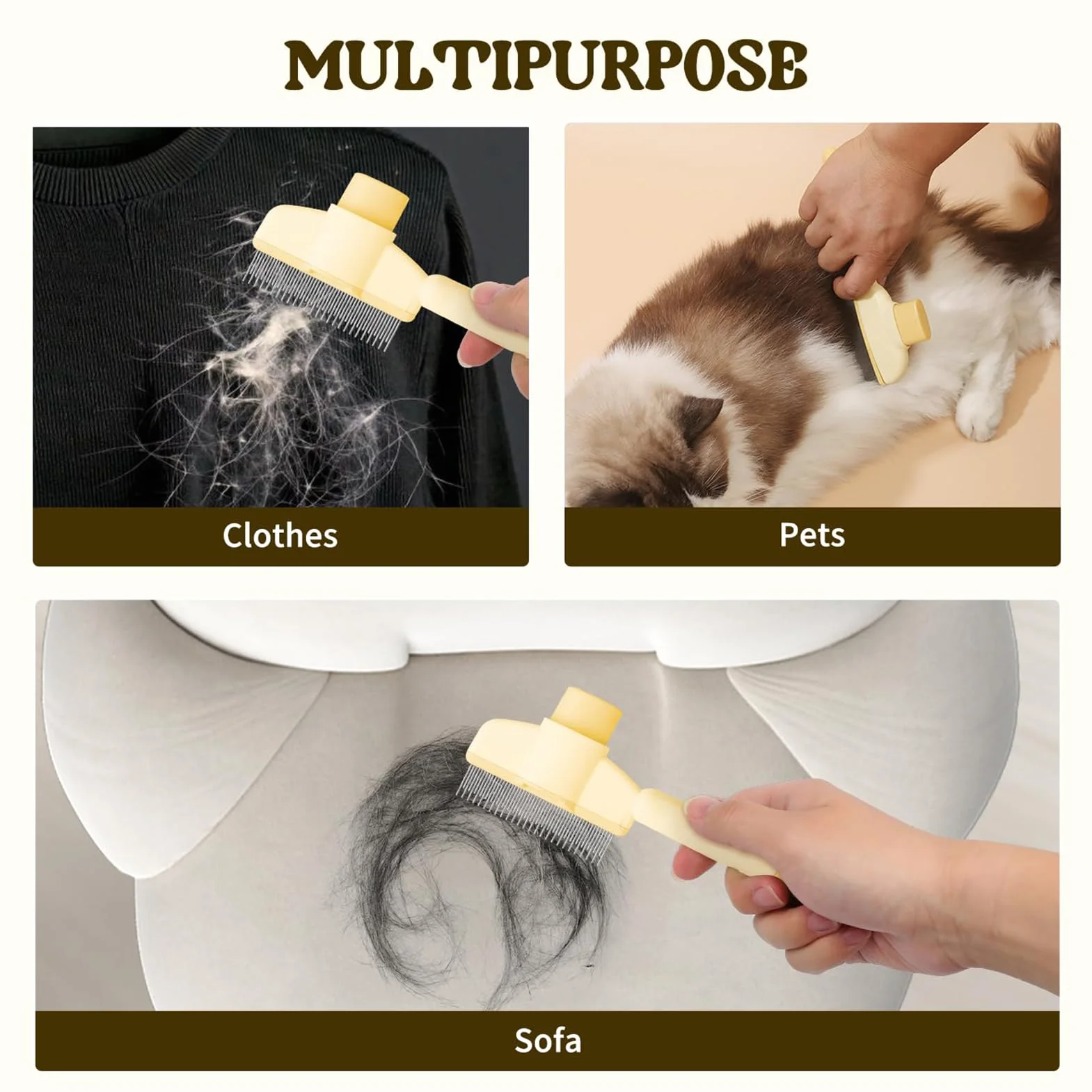 Peigne Chat|2 Pack Brosse Poils Animaux Autonettoyante Pour Poils, Peigne Anti Puces Pour Chat Avec Bouton De Déverrouillage, Brosse de Toilettage Pour Convient Aux Poils Longs Et Courts (Vert+Jaune)