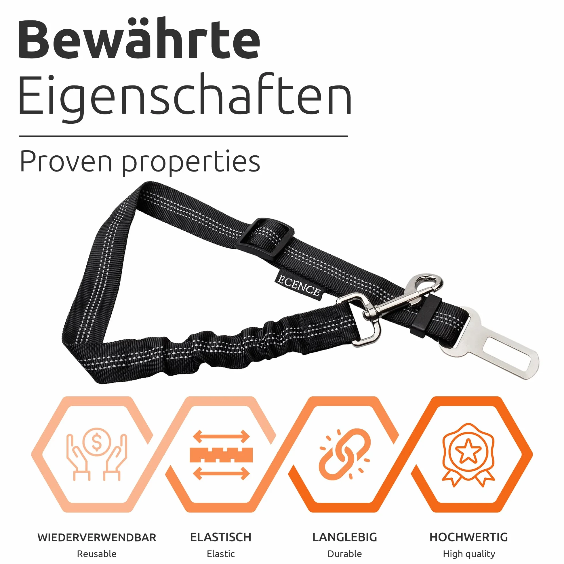 ECENCE Ceinture Chien Voiture - Harnais Voiture Chien - Ceinture de sécurité avec système d’Amortissement élastique et Mousqueton pour Tous Les Chiens et Chats
