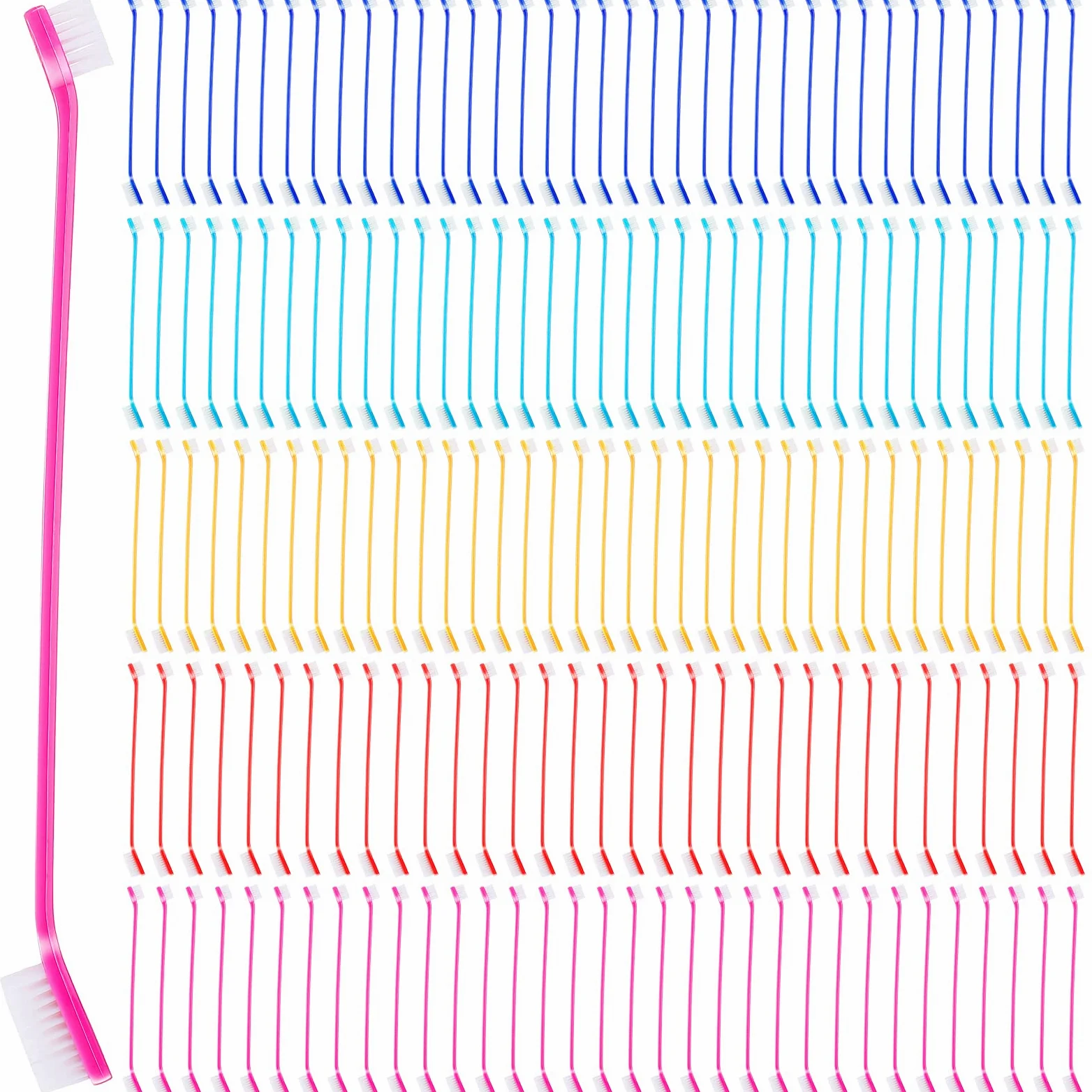 150 Pièces Brosse à Dents pour Chien Brosses Dentaires à Double Tête Kit de Brossage de Dents pour Chiot Brosse de Nettoyage Dents à Long Manche pour Animaux de Compagnie, 5 Couleurs