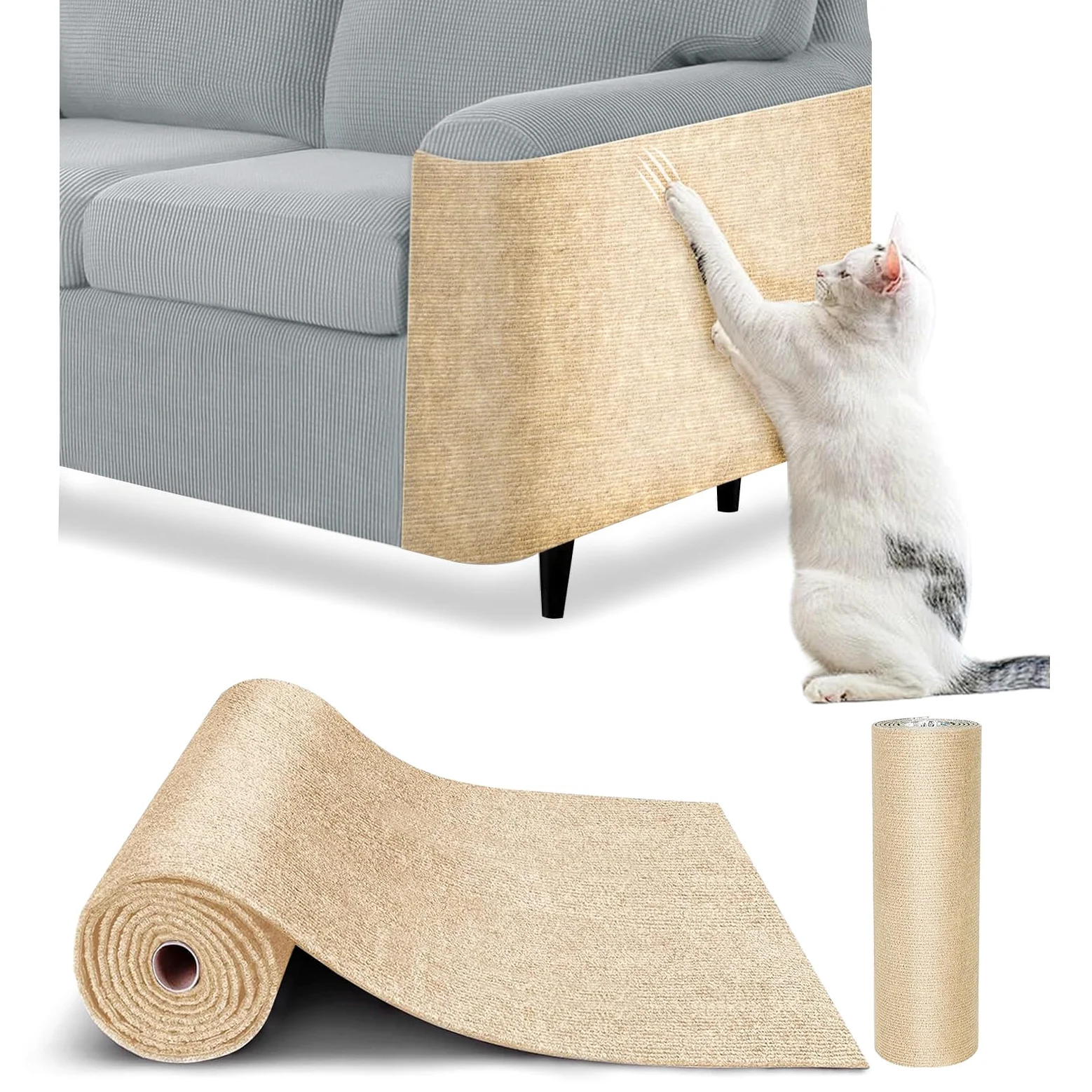 Tapis de protection de meubles pour chat – Tapis de protection contre les griffes de chat – Tapis autocollant découpable pour canapé d'intérieur et meubles (beige, 200 x 40 cm)
