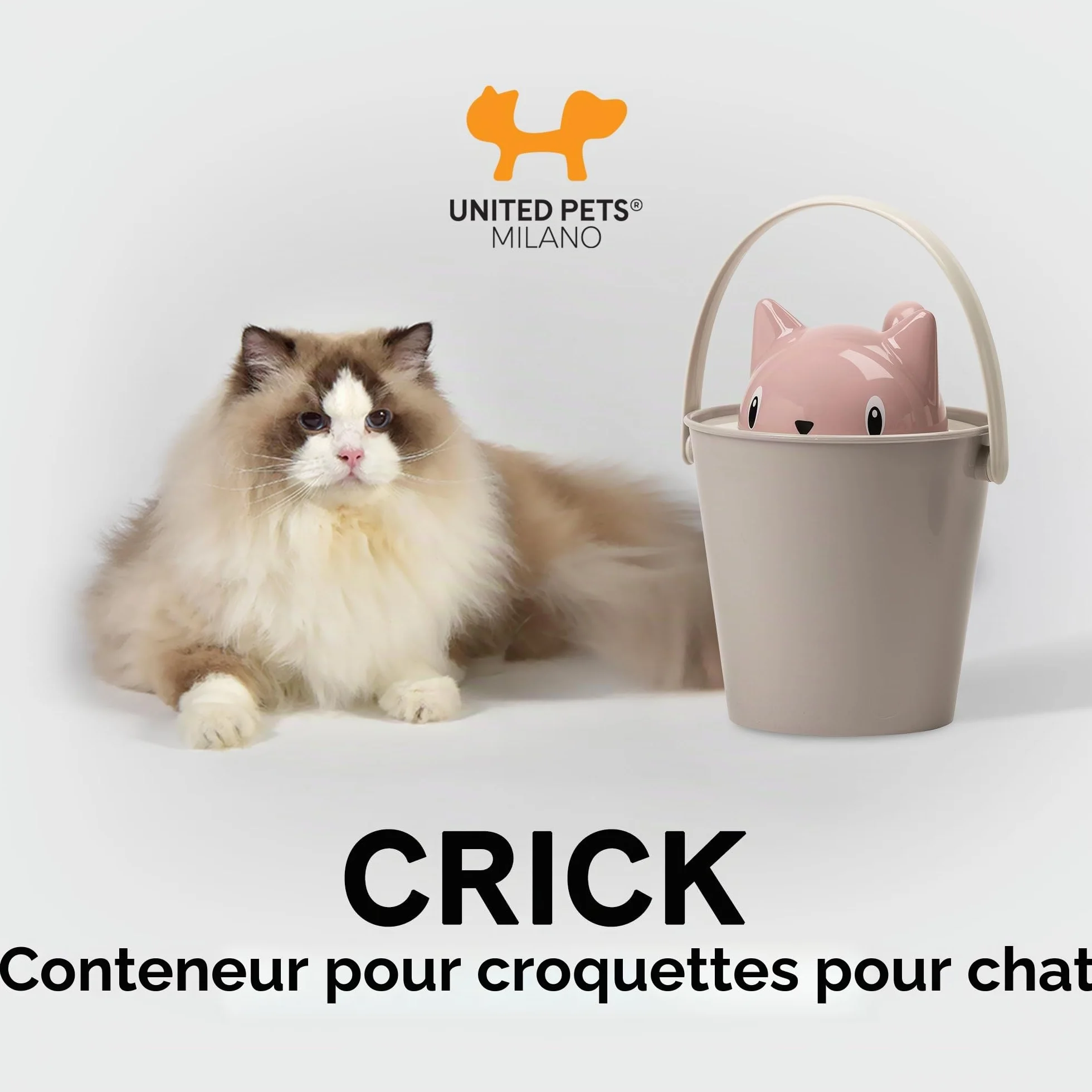 United Pets Crick Seau à Croquettes pour Chats Rose Gris Cuillère Mesure Incluse
