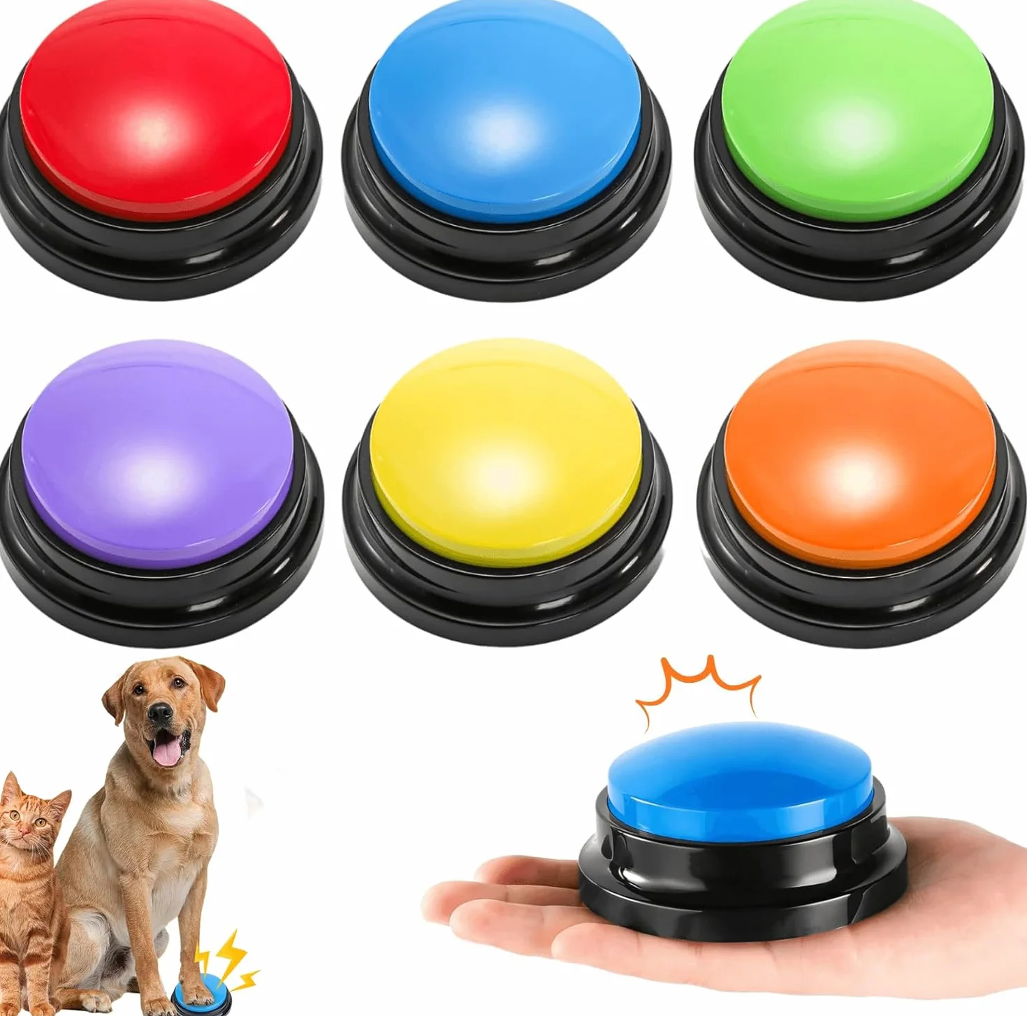 Buzzer Enregistrable 6pièces, Bouton de Communication pour Chien avec Enregistrement de 30 Secondes Buzzer Sonore, Bouton Communication pour Animaux