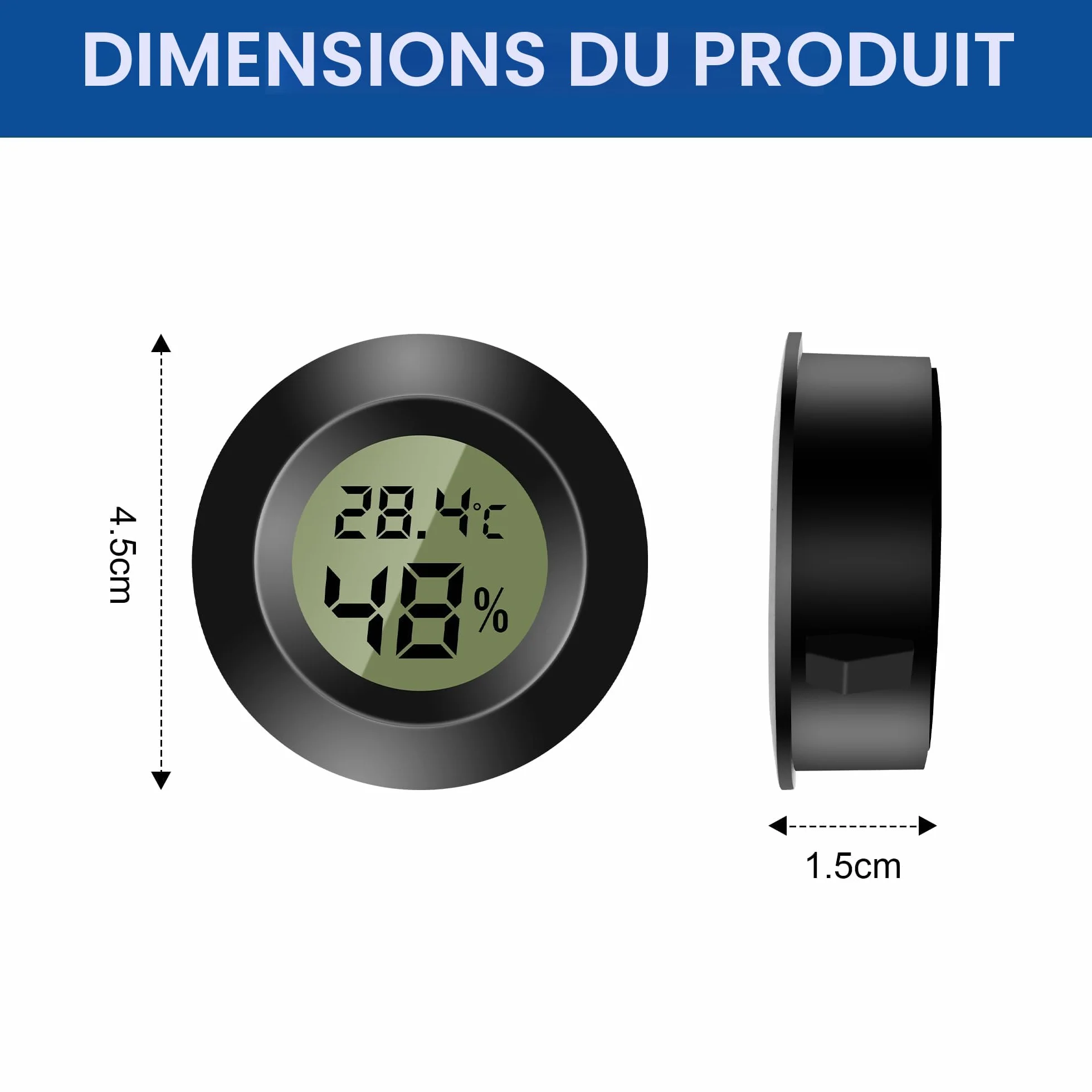 Lot de 3 mini thermomètres numériques - Moniteur de température et d'humidité - Hygromètre - Pour chambre d'enfant, incubateur de guitare, reptiles, serres de voiture - Noir