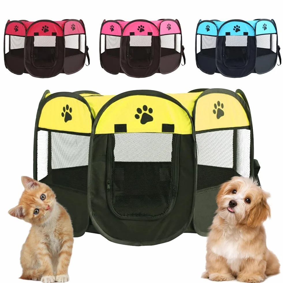Parc pour Chiots Pliable en Tissu Oxford Étanche Fruit Vert