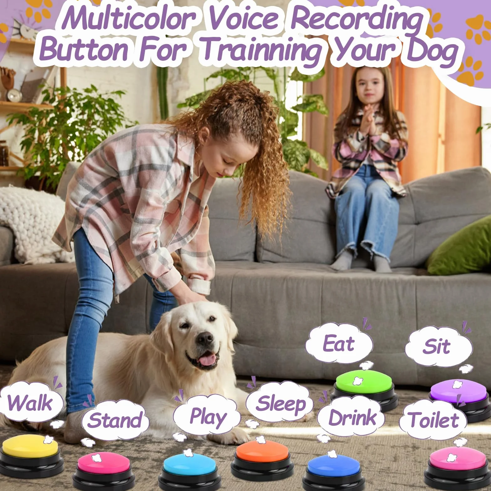 5 Pièces Chien Entraînement Boutons, Animaux Compagnie Communication Boutons, 30 Secondes Enregistrable Boutons de Réponse Parlant, Dressage Buzzer pour Chien Chiots Chat lEntraînement Communication