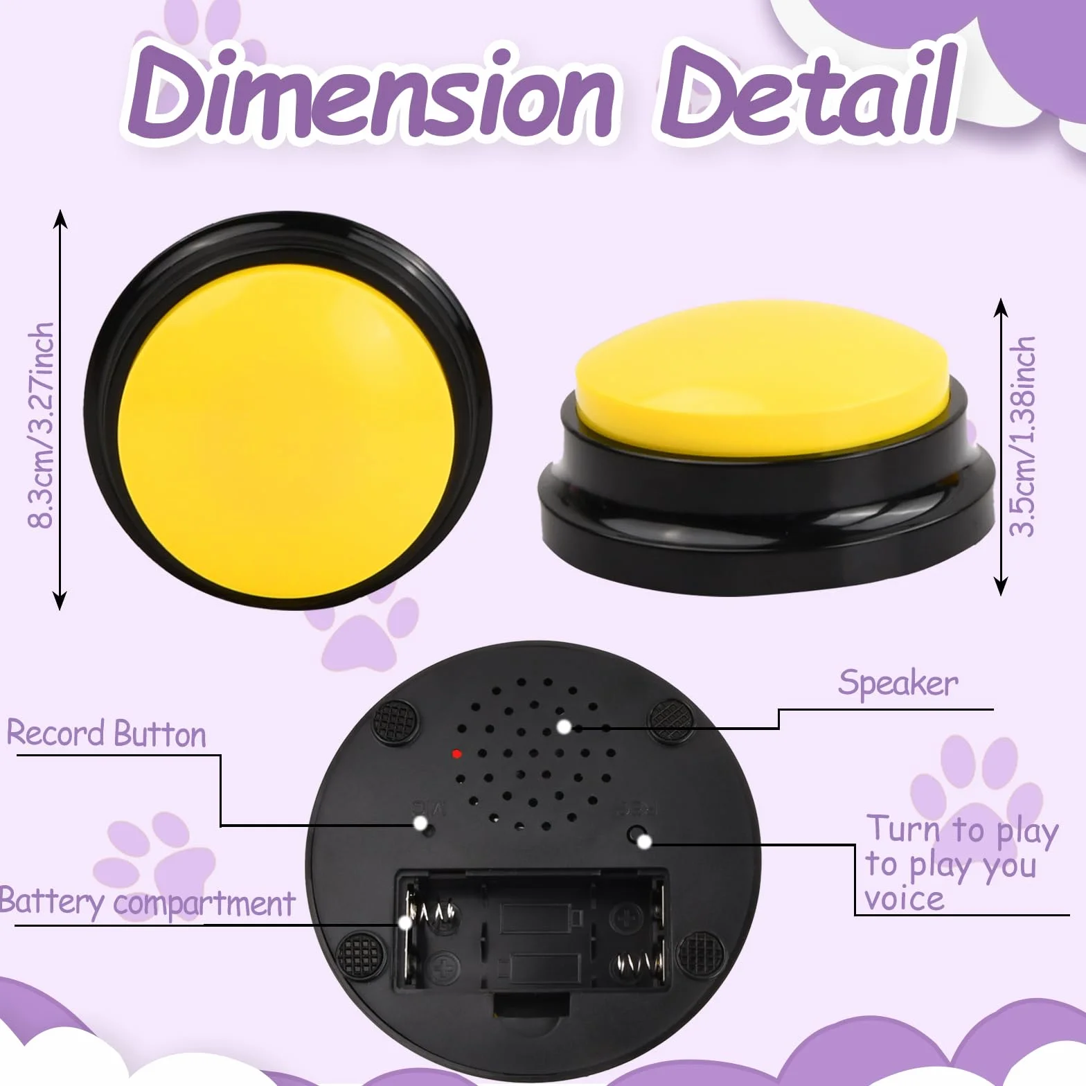 5 Pièces Chien Entraînement Boutons, Animaux Compagnie Communication Boutons, 30 Secondes Enregistrable Boutons de Réponse Parlant, Dressage Buzzer pour Chien Chiots Chat lEntraînement Communication