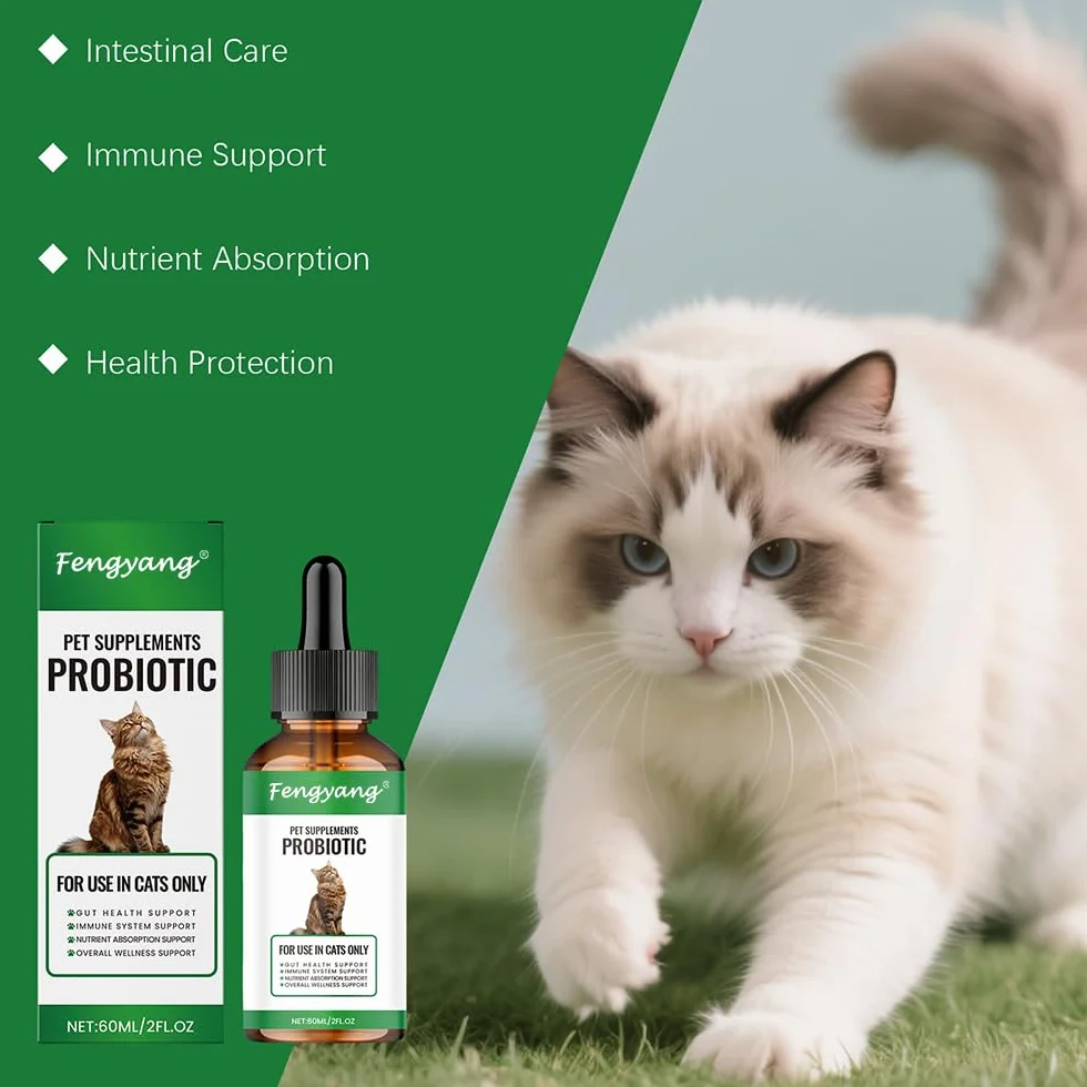 Fengyang Gouttes Probiotiques pour Chats, Constipation Reltf, Soulagement Doux, Digestion Saine