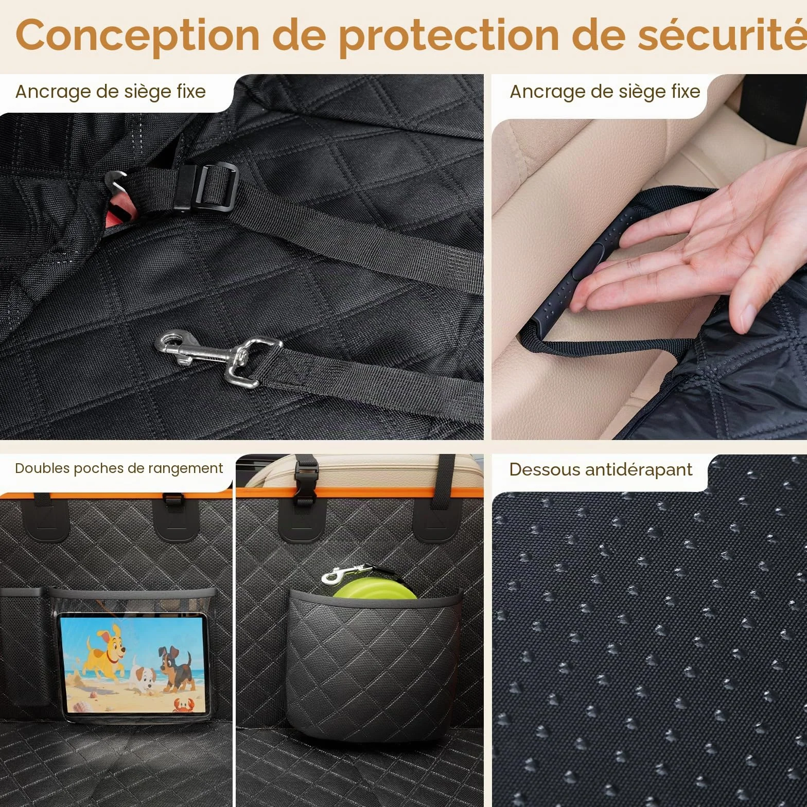 Housse Voiture Chien Pecute 132x62 cm Panneaux durs Support 150 kg Couverture Complète Siège Arrière