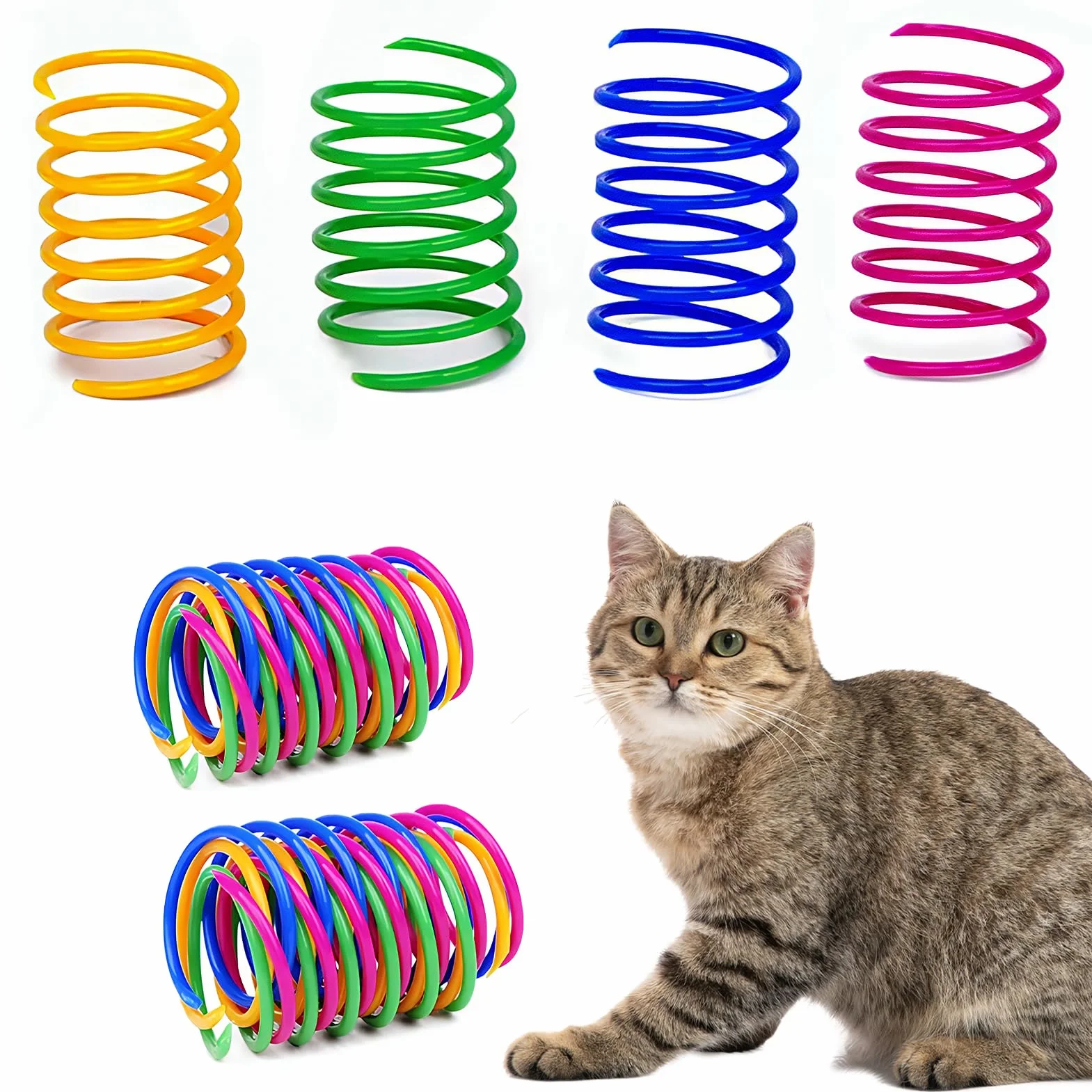 Lot de 24 Ressorts à Chat Jouets Interactifs, Jouet à Ressort pour Chat avec 4 Couleurs pour Chats Actifs