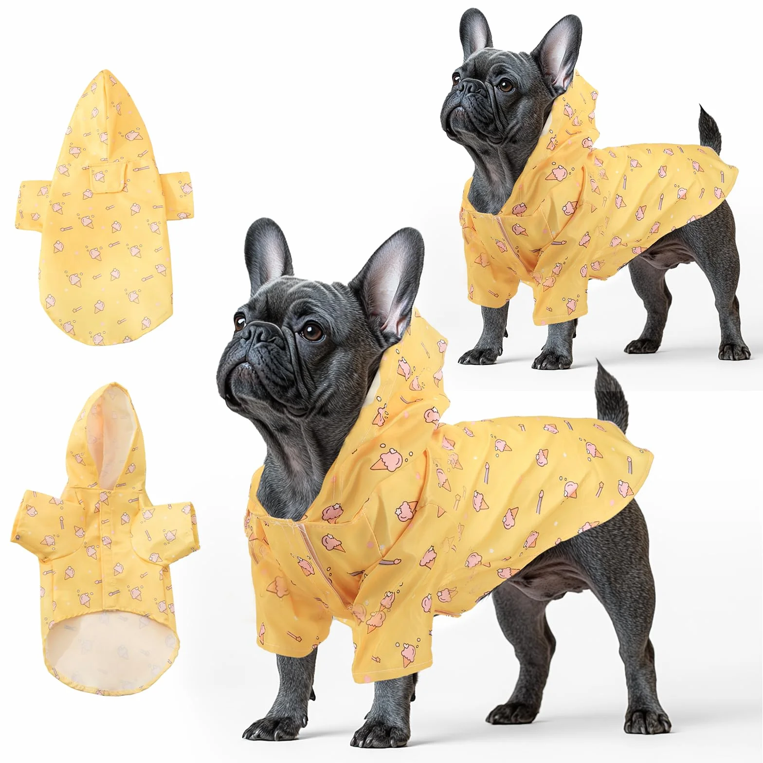 Lot de 2 Manteaux de Pluie imperméables et légers pour Chien avec Trou pour Harnais, Manteau de Pluie avec Capuche pour Chiens de Petite Taille 1-6kg (Jaune, M)