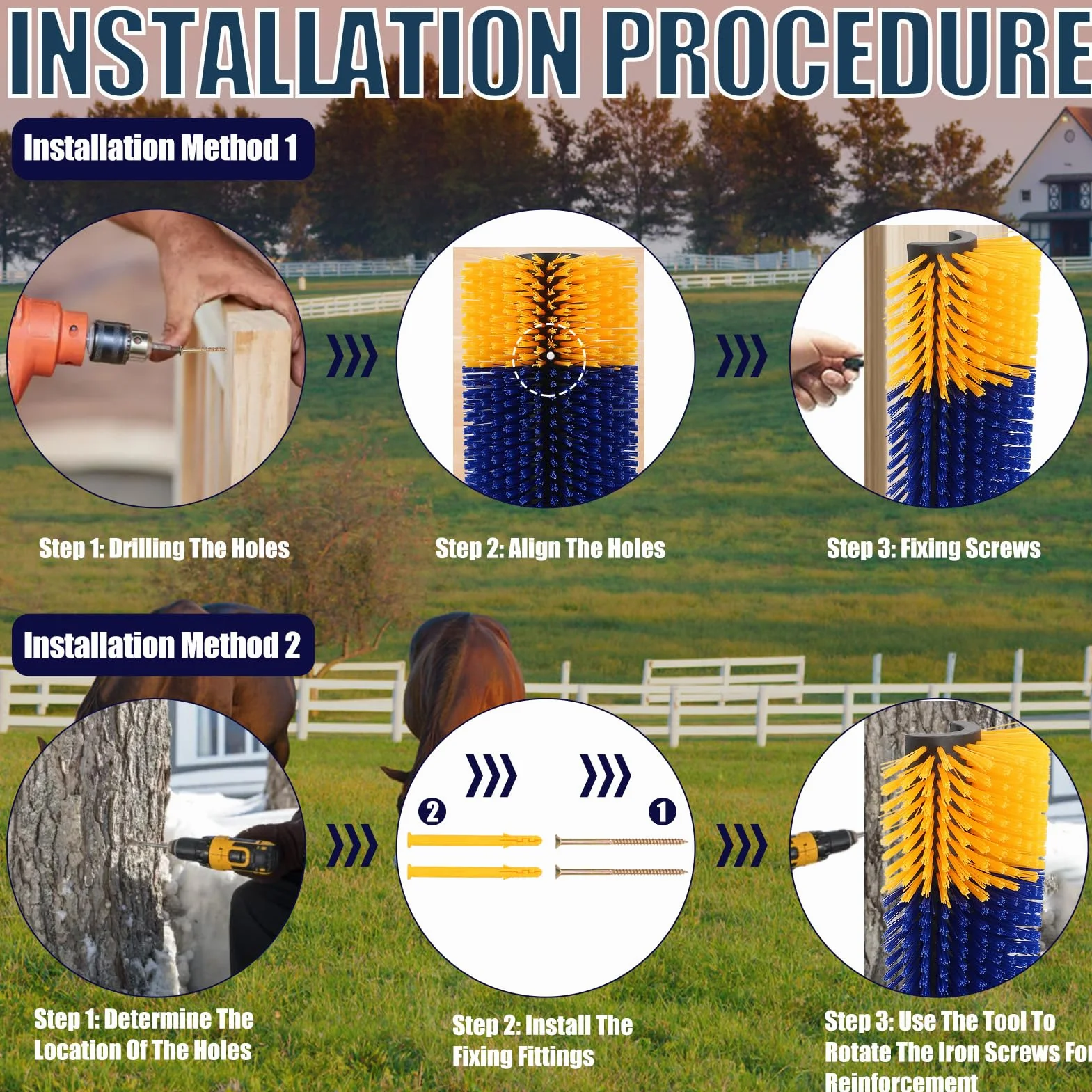 Brosses à Gratter pour Bétail, Massage pour Mouton Cheval Vache, Grattoirs Animaux Ferme (Jaune 2)