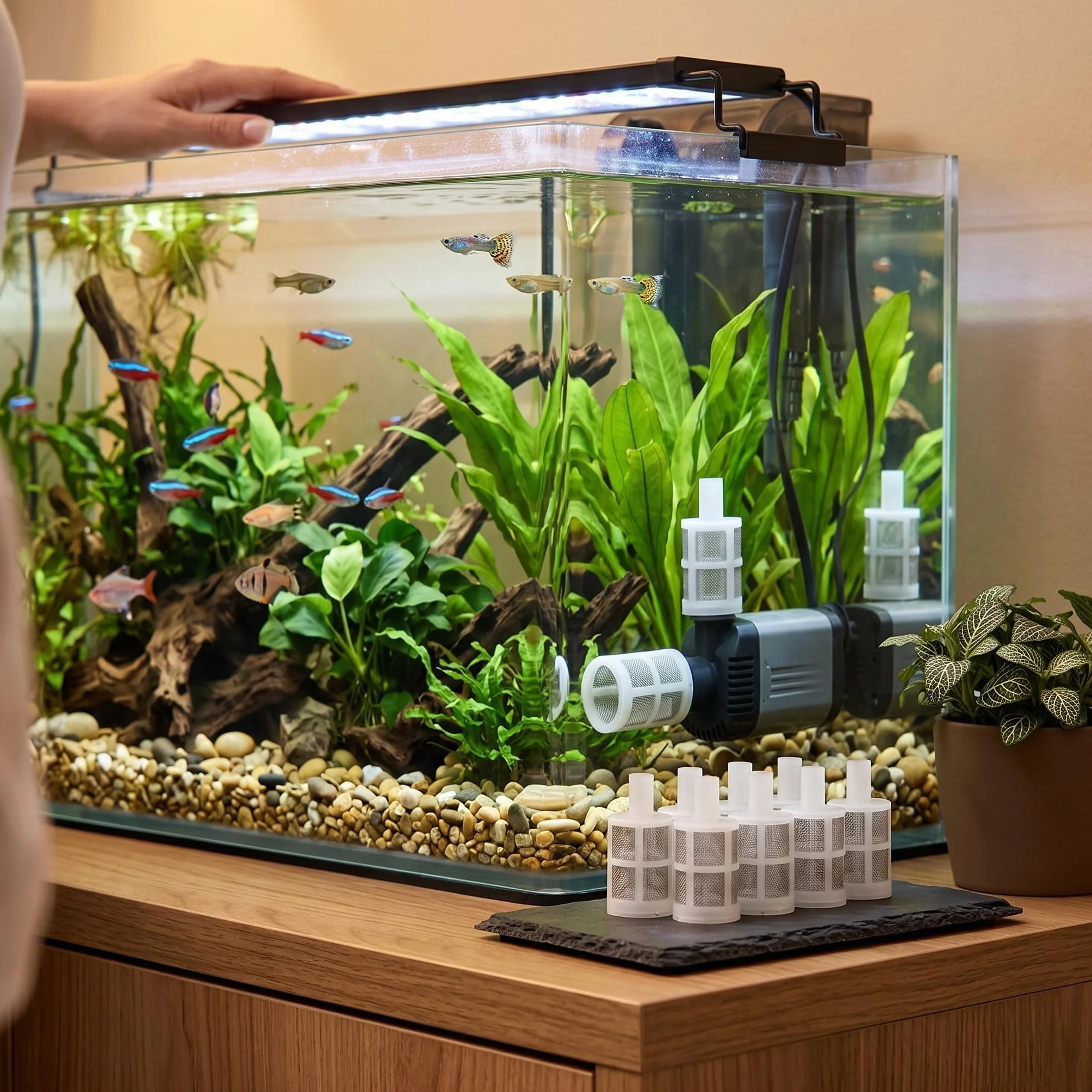 Kit de Filtration pour Pompe à Eau d'Aquarium, 10 Pièces, Crépine et Filtre pour Tuyaux 7mm et 10mm