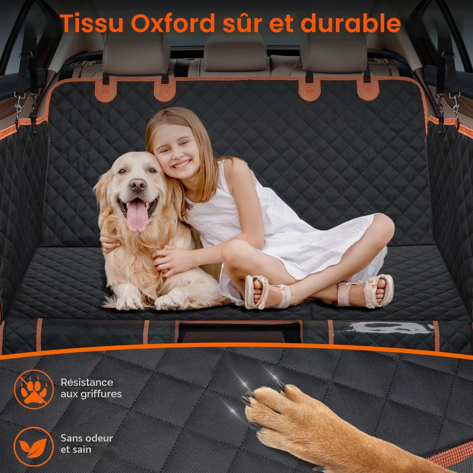 Euqvunn Protection Coffre Voiture Chien avec Fond Rigide [Taille Plus Large et Clip en métal] Housse Voiture Chien, Imperméable Protection Siege Voiture Chien Universel pour Voitures, SUV, coffres
