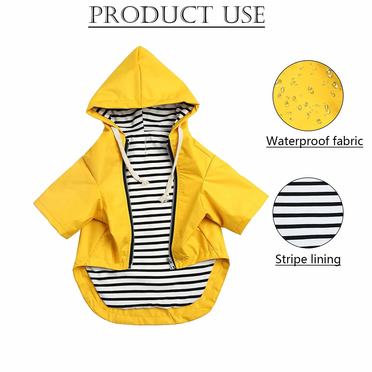 Pethiy-Capuche Manteaux imperméables pour Chiens, Chien Manteau de Pluie avec Fermeture éclair e Poches, Imperméable vêtements de Chien avec Cordon réglable,pour Chiot Petite Moyenne Chien-Jaune-S