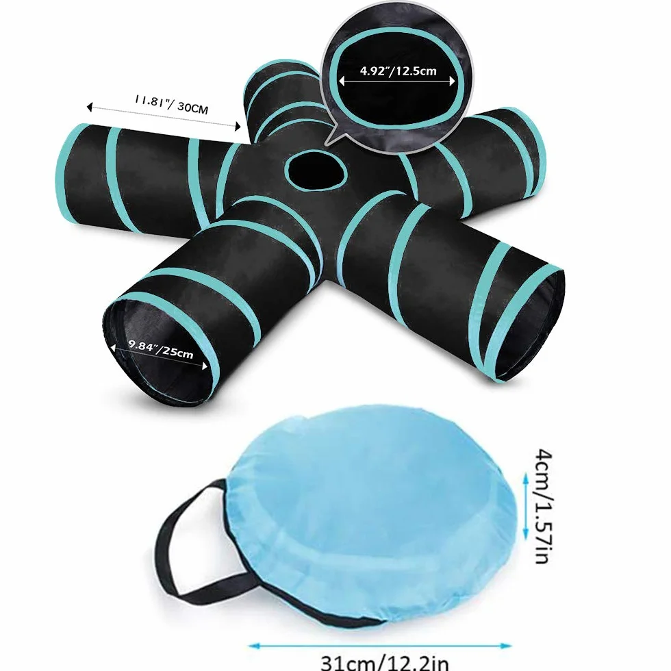 Tunnel pour Chat 5 Voies, Tube de Tunnel Pliant pour Animaux de Compagnie avec Sac de Rangement pour Chats, Chiots, Lapins, cobaye, Utilisation intérieure et extérieure