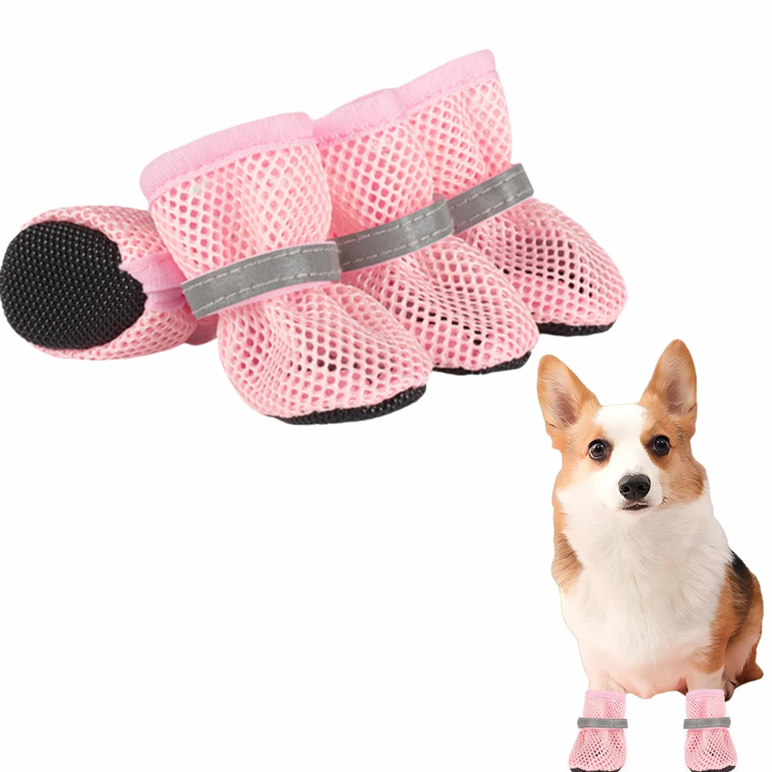 Lot de 4 chaussures d'été en maille pour chien - Respirantes - Protection des pattes - Antidérapantes - Rose - Taille S