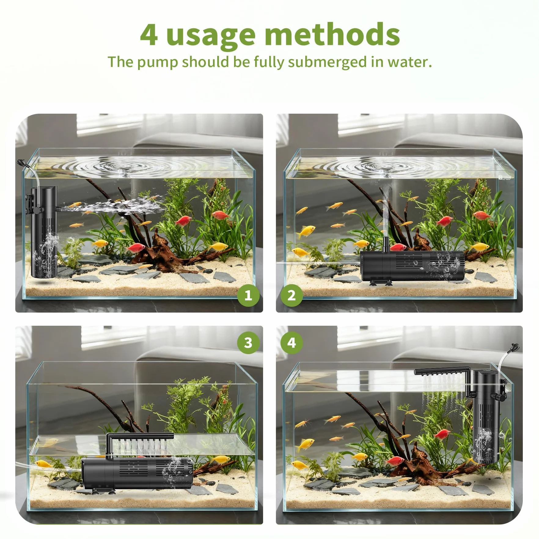 Forever Speed Filtre d’Aquarium Interne 5‑en‑1 avec Pompe UVC 6W 800L/H pour Aquariums 60-150L