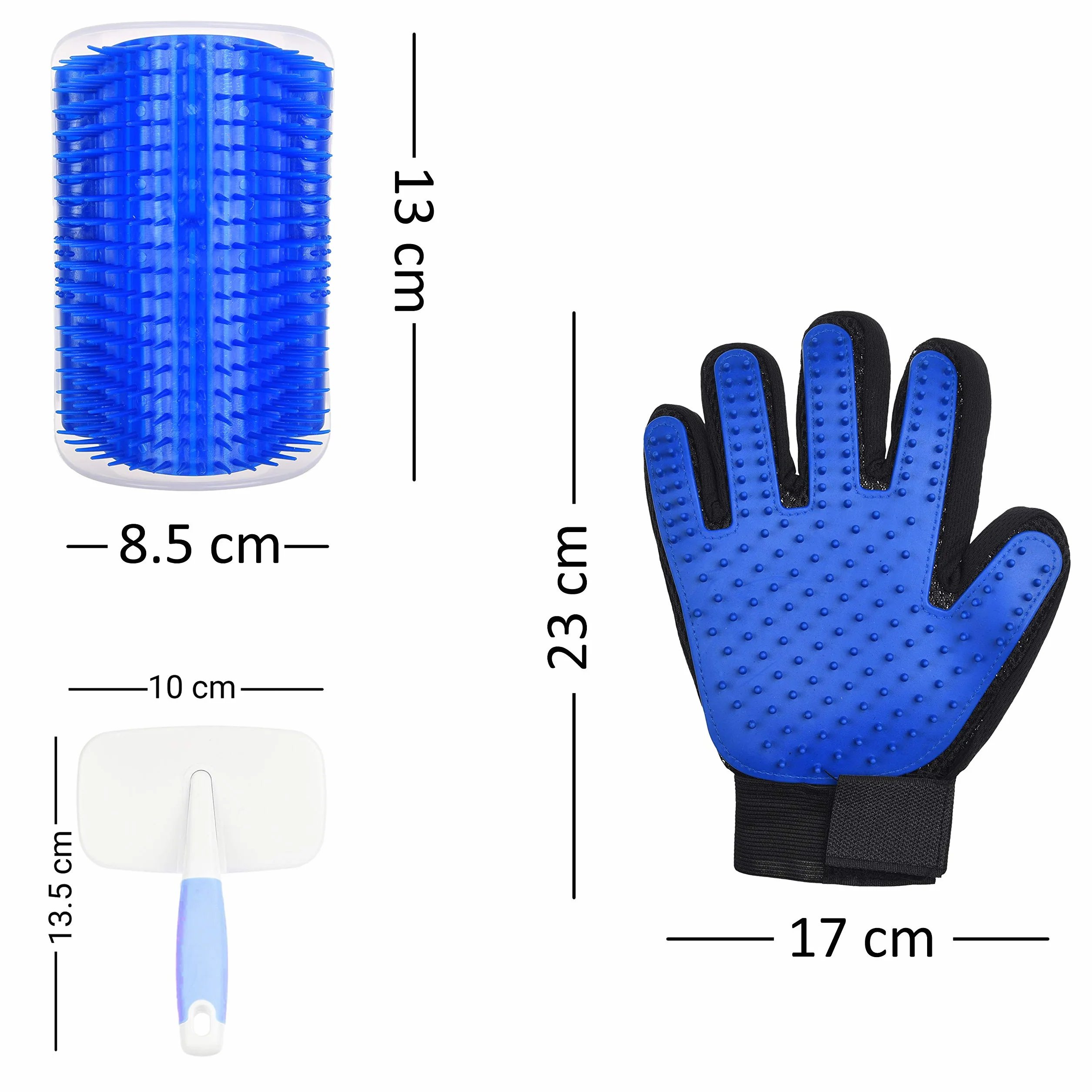 Eco-Fused Kit de brosse pour chats Auto-toiletteur Brosse Lissante Bleue Gant de toilettage