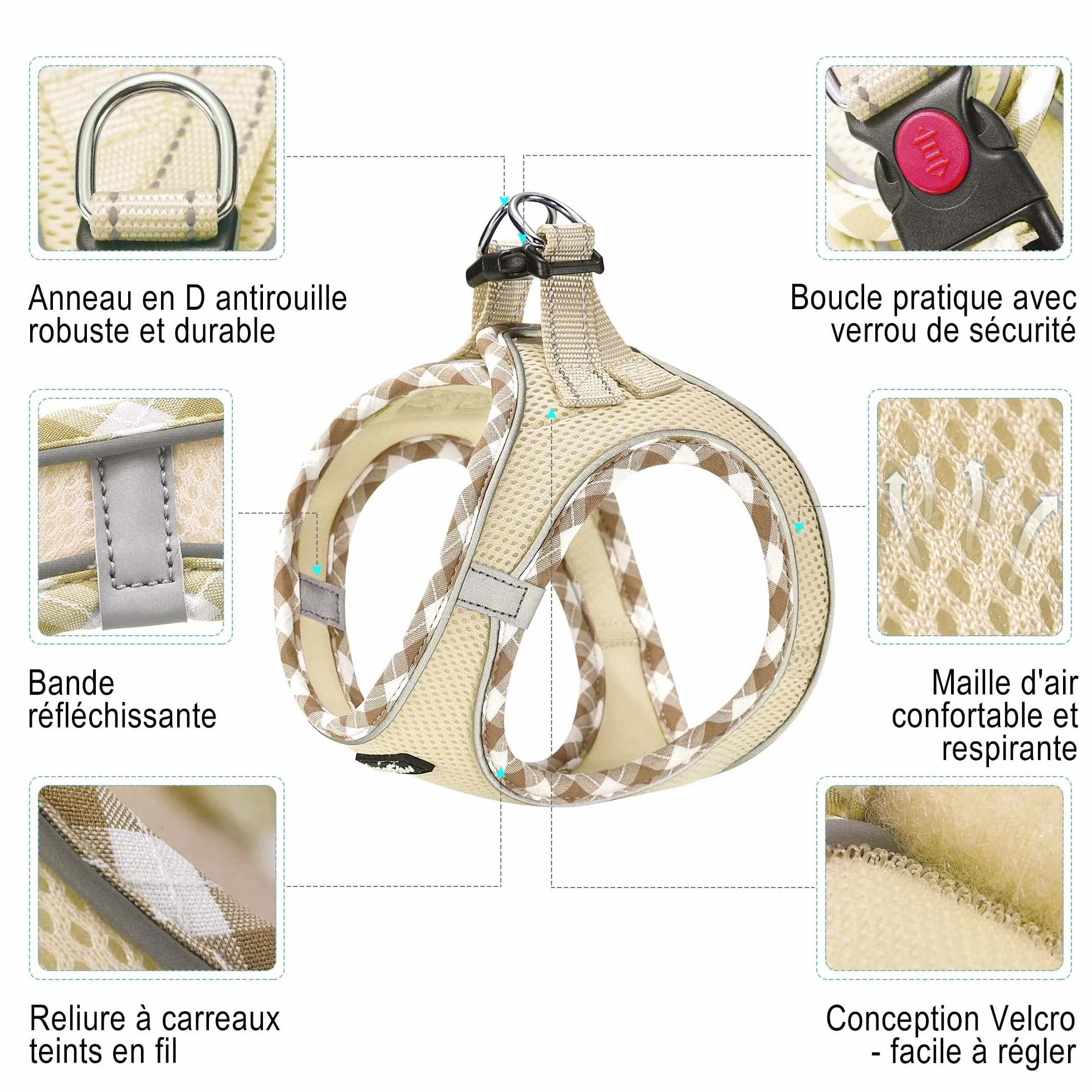 Haapaw Ensemble Harnais et Laisse pour Chien - Harnais Réglable Réfléchissant avec Gilet Rembourré Épais pour Chiens Taille XS et Moyenne