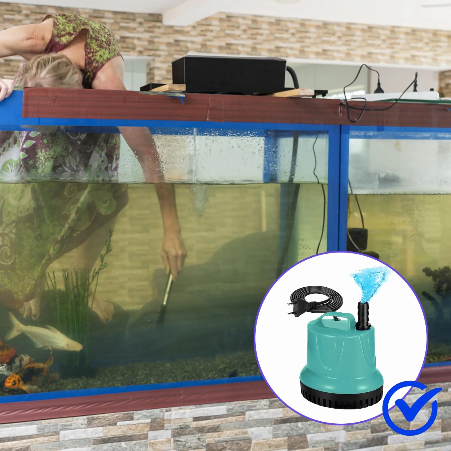 Pompe submersible WIYETY 20W 1500L/H pour aquarium bassin ultra silencieuse avec 3 buses 1,5m