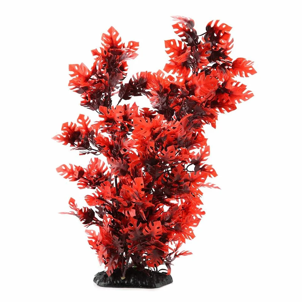Plantes Aquatiques Artificielles en Plastique pour Aquarium Décorations avec Base Élargie Rouge