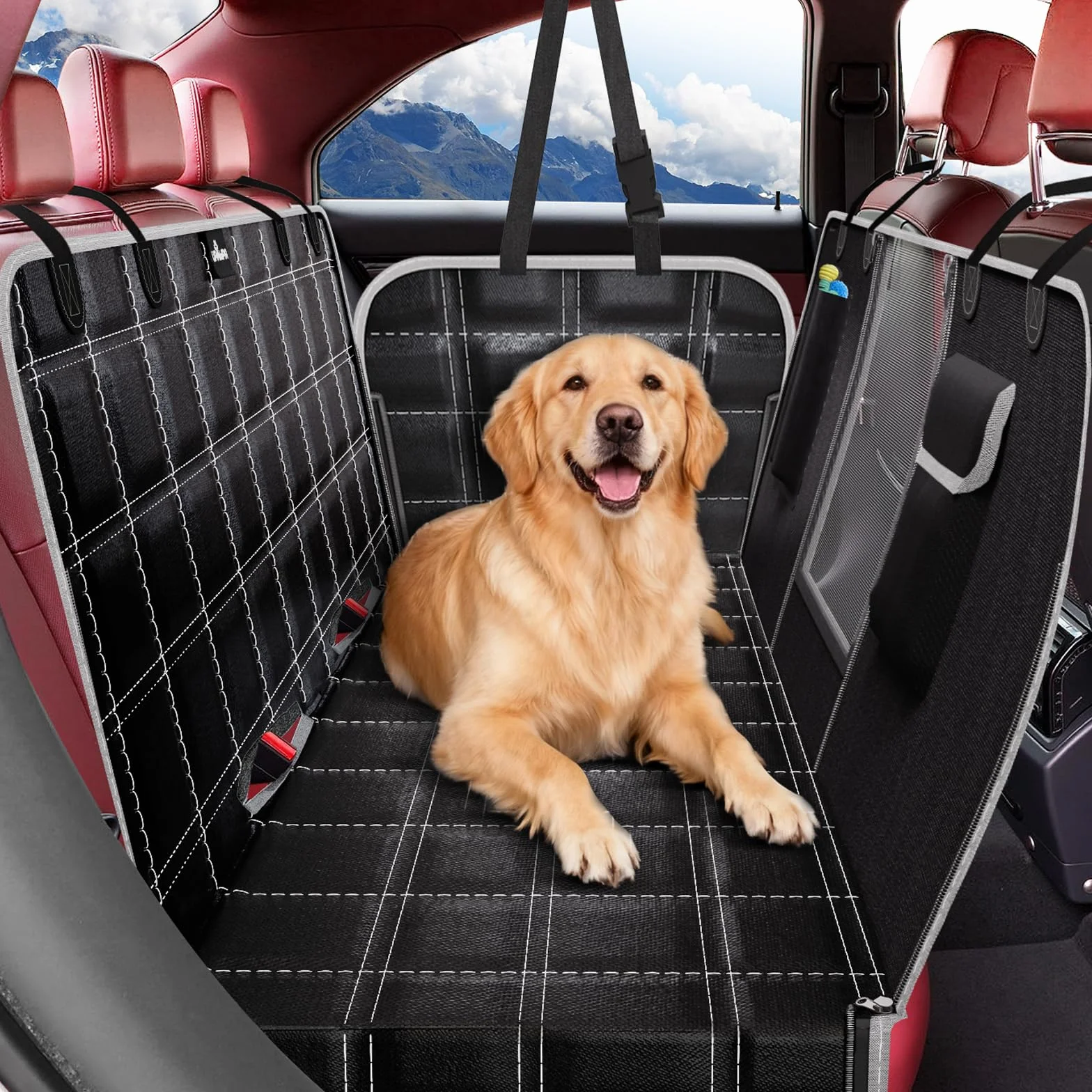 Protection Voiture Chien Siege Arriere Imperméable Antidérapante Housse Voiture Chien avec Fenêtre en Filet Protege Siege Voiture Chien, Convient à la Plupart des Voitures SUV et Camions