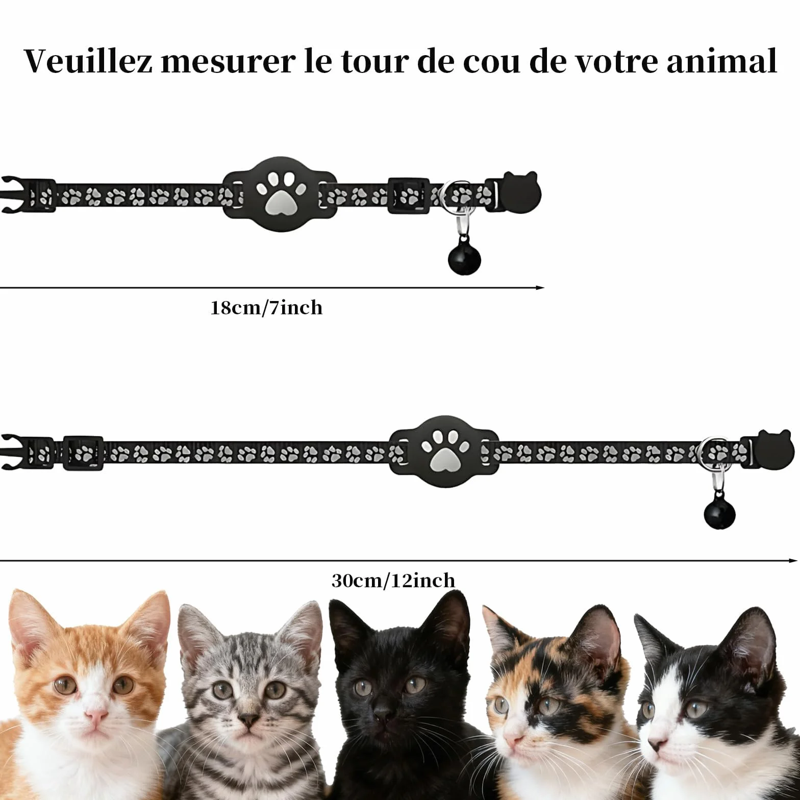 Collier GPS Chat 2026 Traceur GPS Chat Tracker sans Carte SIM sans Abonnement Localisation Temps Réel Compatible iOS Android Imperméable Durable Noir