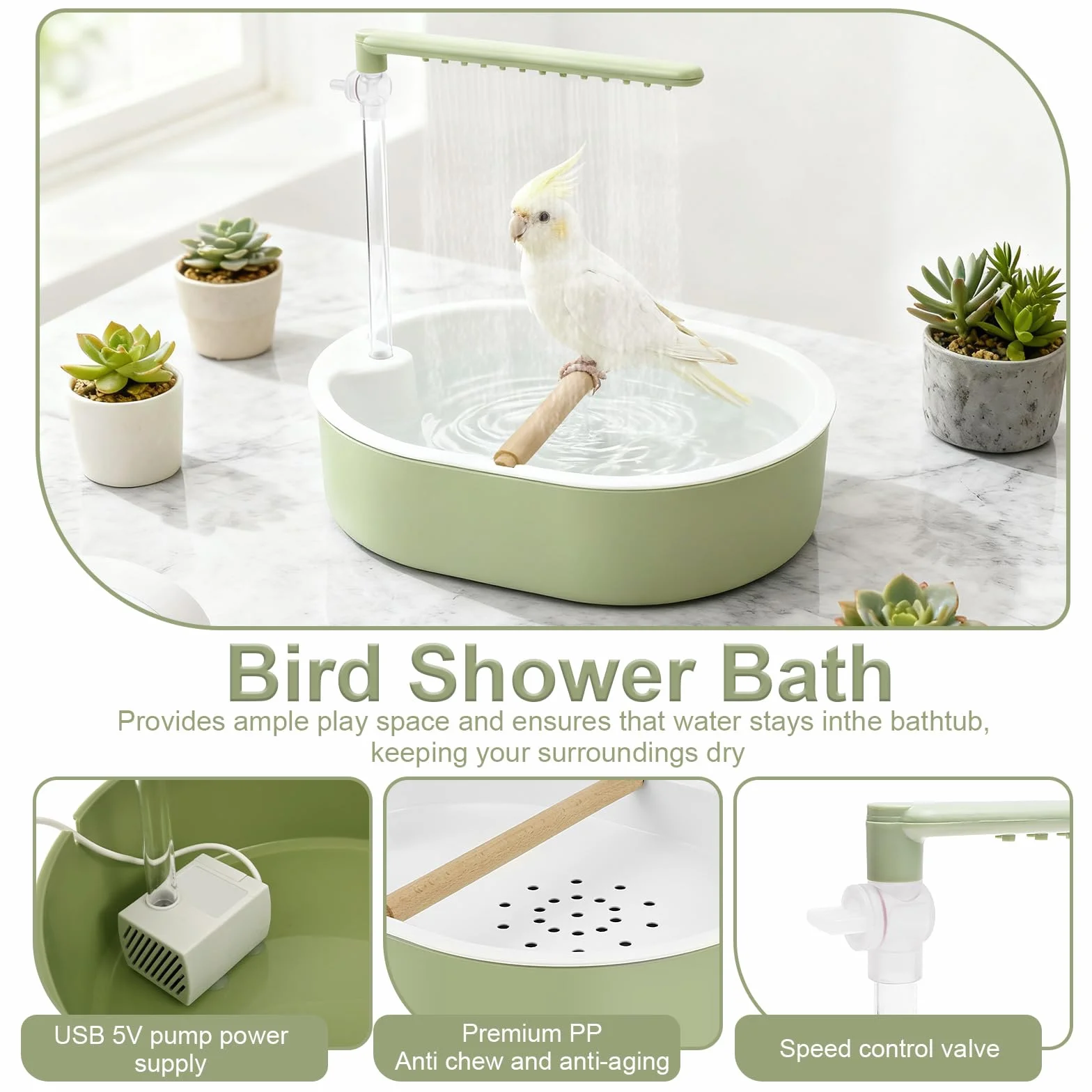 Baignoire automatique pour oiseaux avec débit d'eau réglable, abreuvoir USB 26 sorties