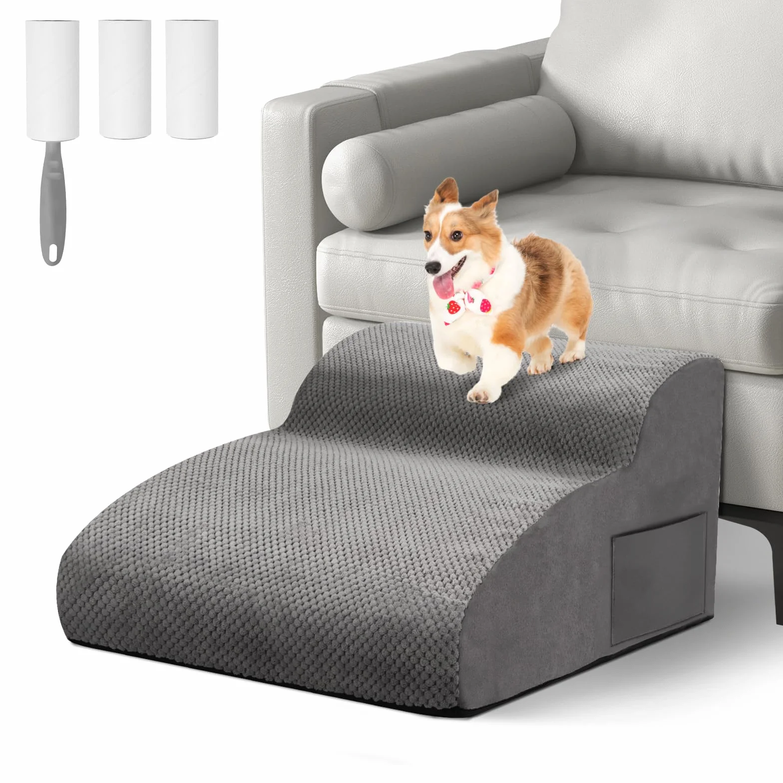 Escaliers pour Chiens 2 Marches Rampe Animaux Antidérapant Housse Amovible Lavable Canapé Lit
