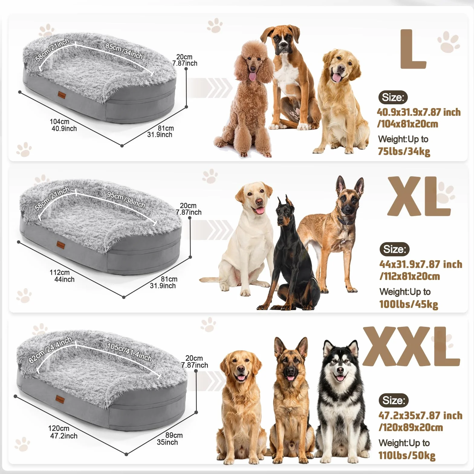 Gimars 9,5 cm Épais XL Lit Orthopédique pour Chiens de Très Grande et Seniors, Lit de Soutien avec Mousse Alvéolée 28D, Housse en Peluche Amovible et Lavable, Doublure Imperméable, Semi-Circulaire