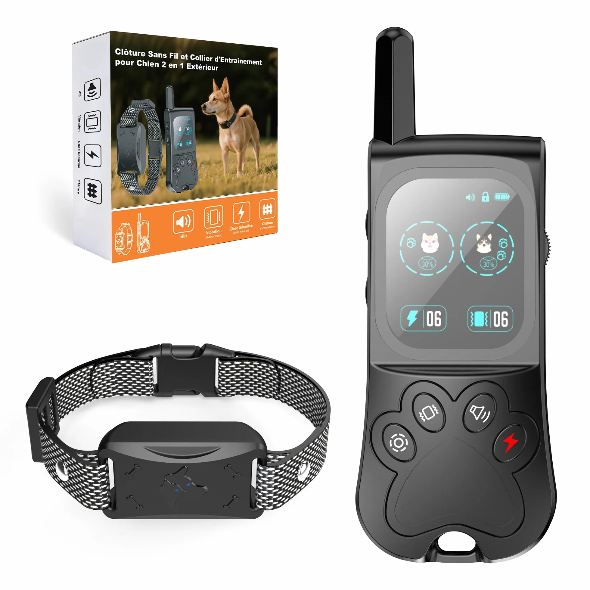 Collier de Dressage pour Chien IPX7 Résistant à L'Eau, 4 Modes avec Verrouillage de Sécurité, Noir