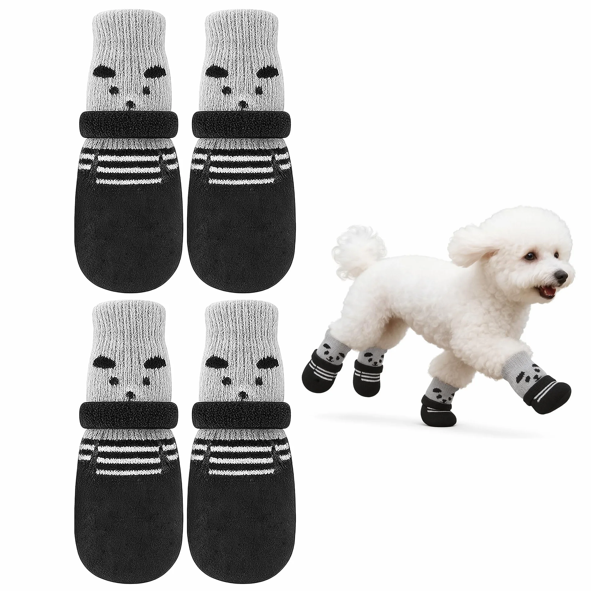 Chaussettes pour Chien Lot de 4 Taille M Antidérapants Velcro Réglable Protection Pattes Petit Chien 4-6 kg Noir