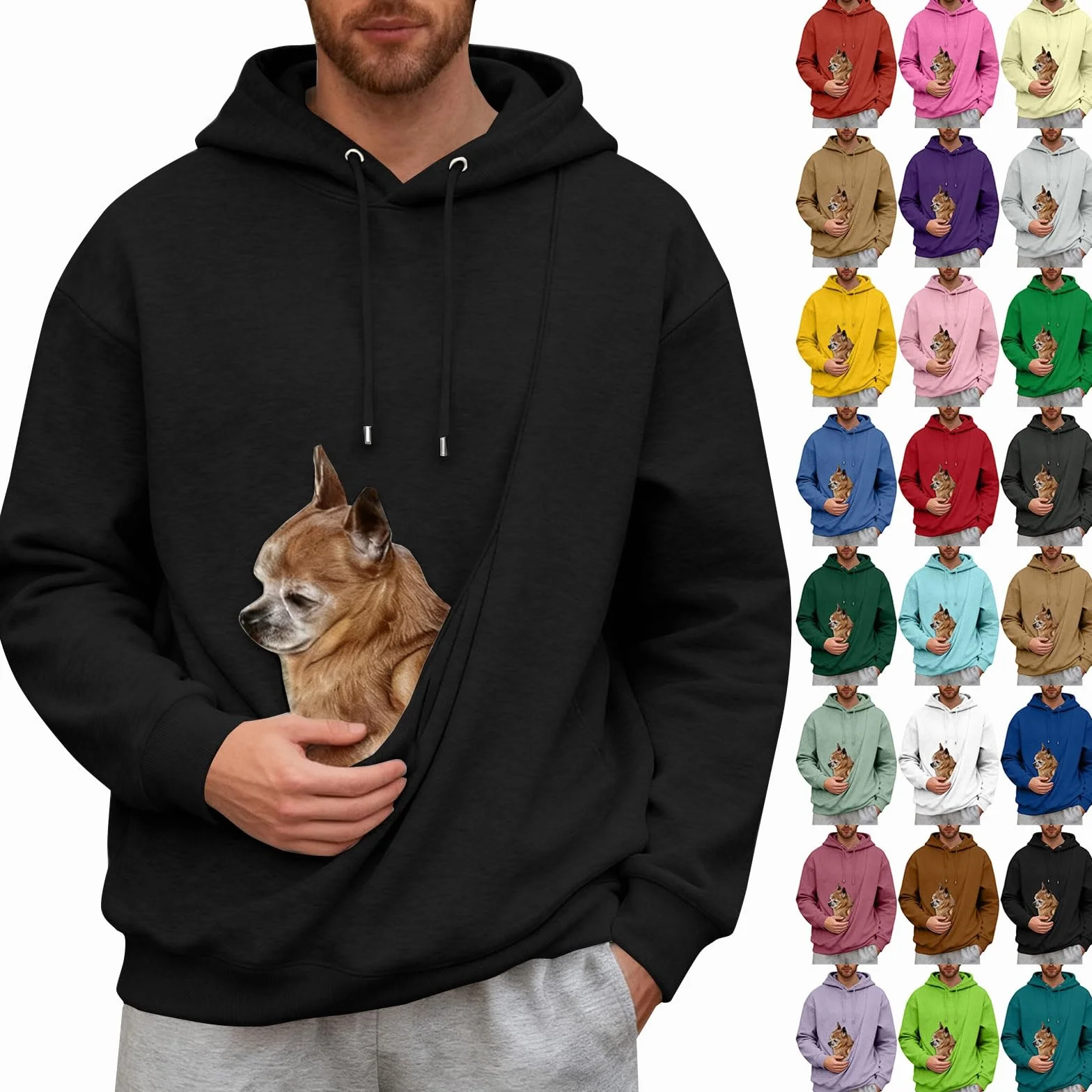 Sweat à capuche polaire pour chien chat chiot transport automne hiver manches longues poche kangourou