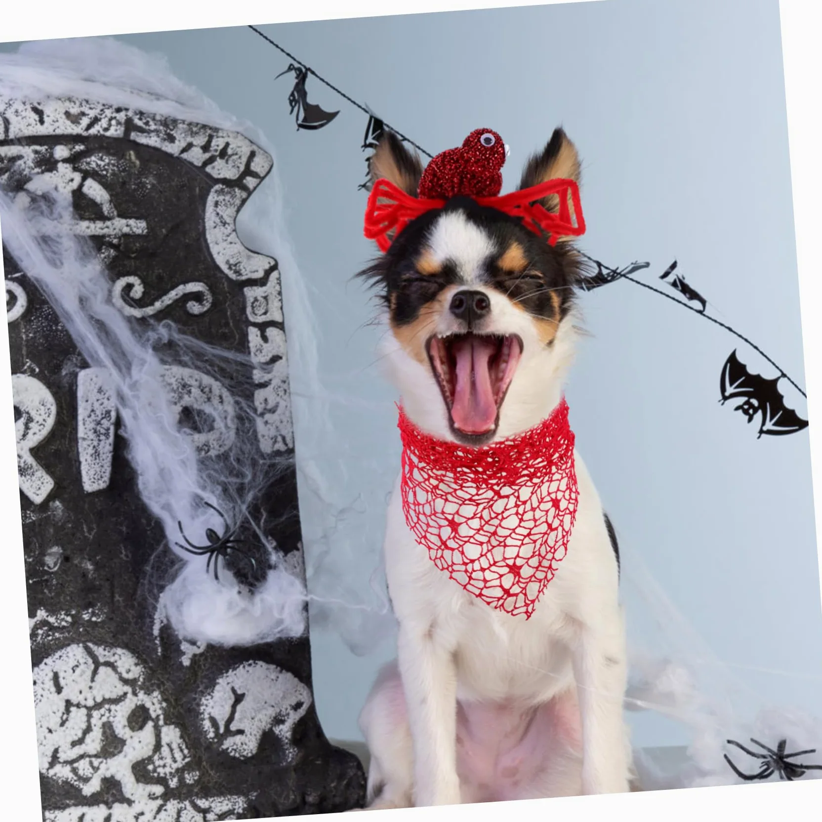 Bandana Mignon pour Chien Halloween, Lot de 2, Polyester Rouge | Bandeau Araignée, Accessoires pour Chiens Halloween, Costume Halloween pour Chien