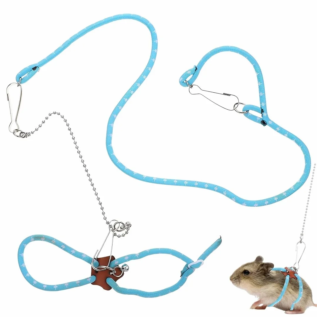 Laisses pour Petits Animaux, Harnais Réglable Bleu pour Souris Rat Hamster, Corde De Promenade Sécurisée Taille Standard, Accessoire Extérieur 1 Pièce