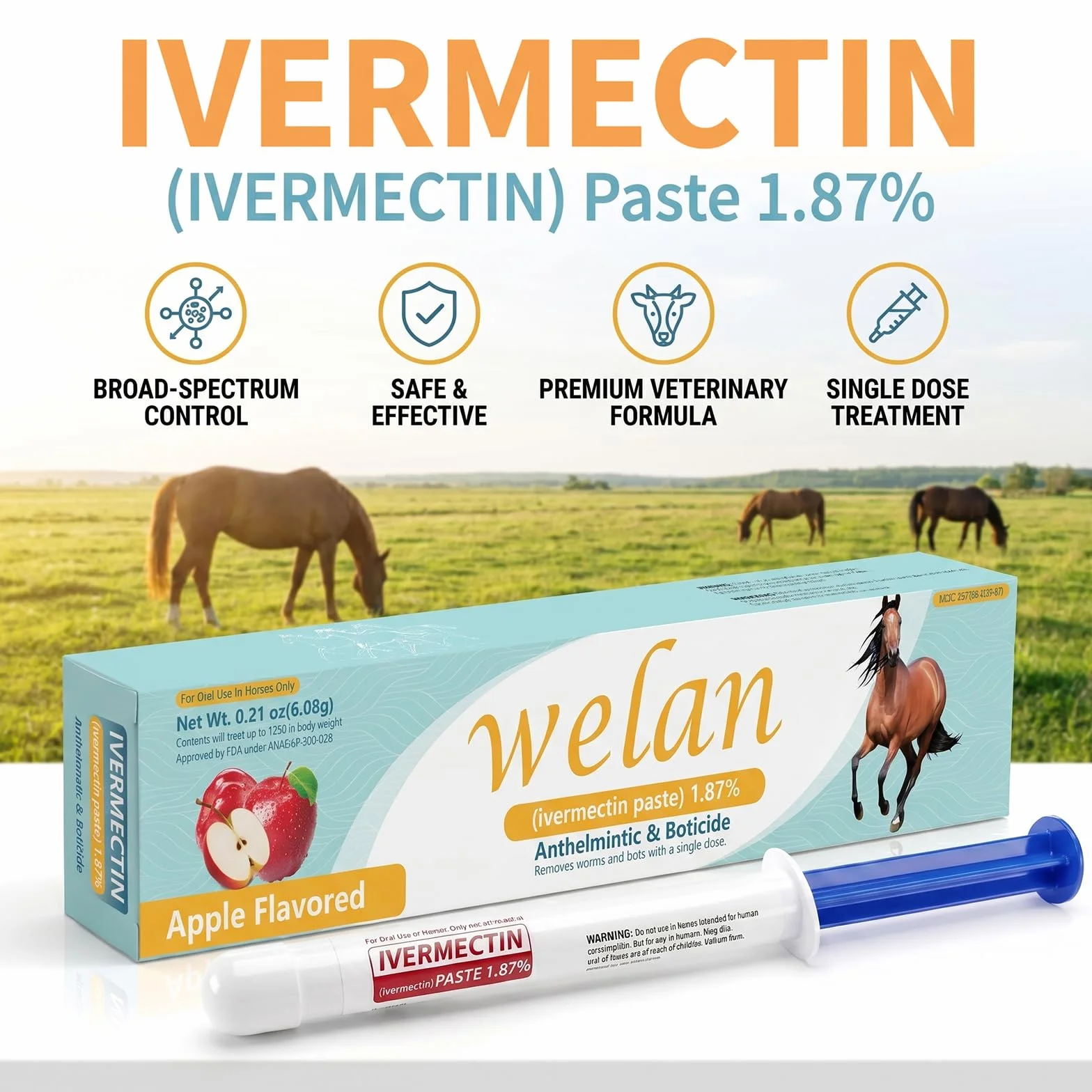 Lot de 6 gels pour chevaux 1,87 % goût pomme pour chevaux jusqu'à 567 kg - Gel simple pour tous les âges