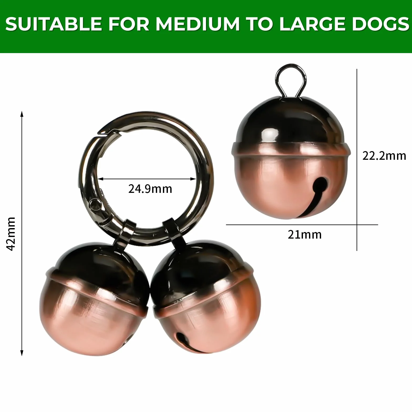 Lot de 2 clochettes extra bruyantes pour collier de chat et chien, laiton durable avec mousqueton pivotant