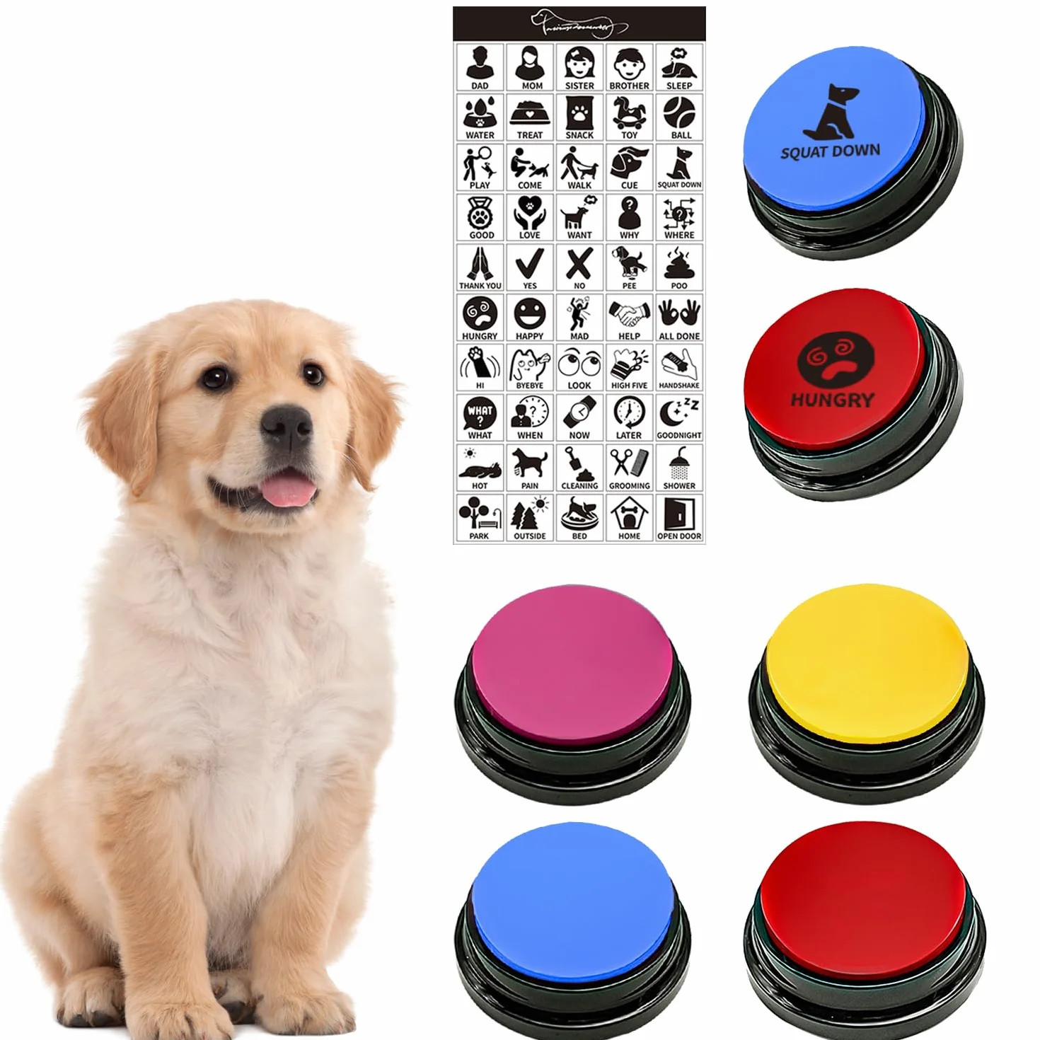4 Boutons de Dressage pour Chien Parlant, Bouton de Communication pour Chien, Bouton Vocal avec Enregistrement de 30 Secondes, pour Apprendre à Votre Chien à Parler