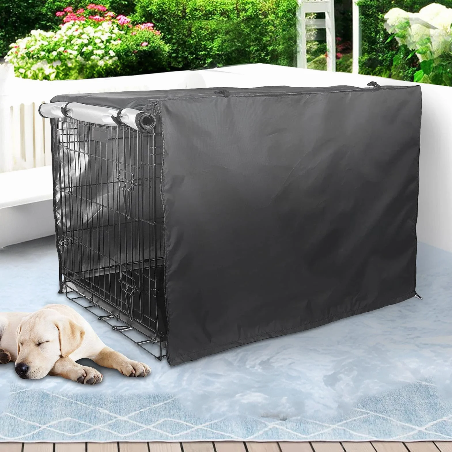 Housse de Cage pour Chien Imperméable 107×72×77 cm Protection Intérieure et Extérieure