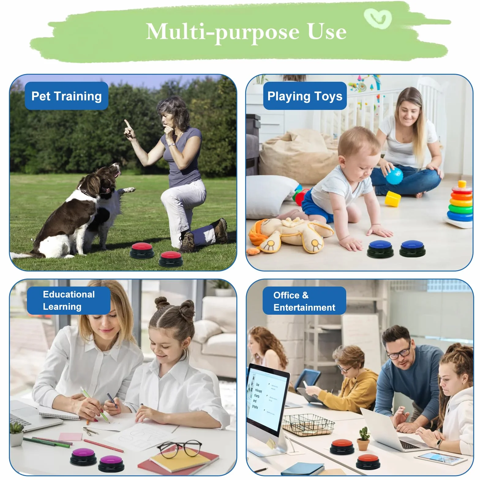 Gelabur 8 pièces Buzzer enregistrable, Buzzer Chien Communication Bouton 30 Secondes d'enregistrement, pour la Formation et Les Jeux pour Animaux de Compagnie