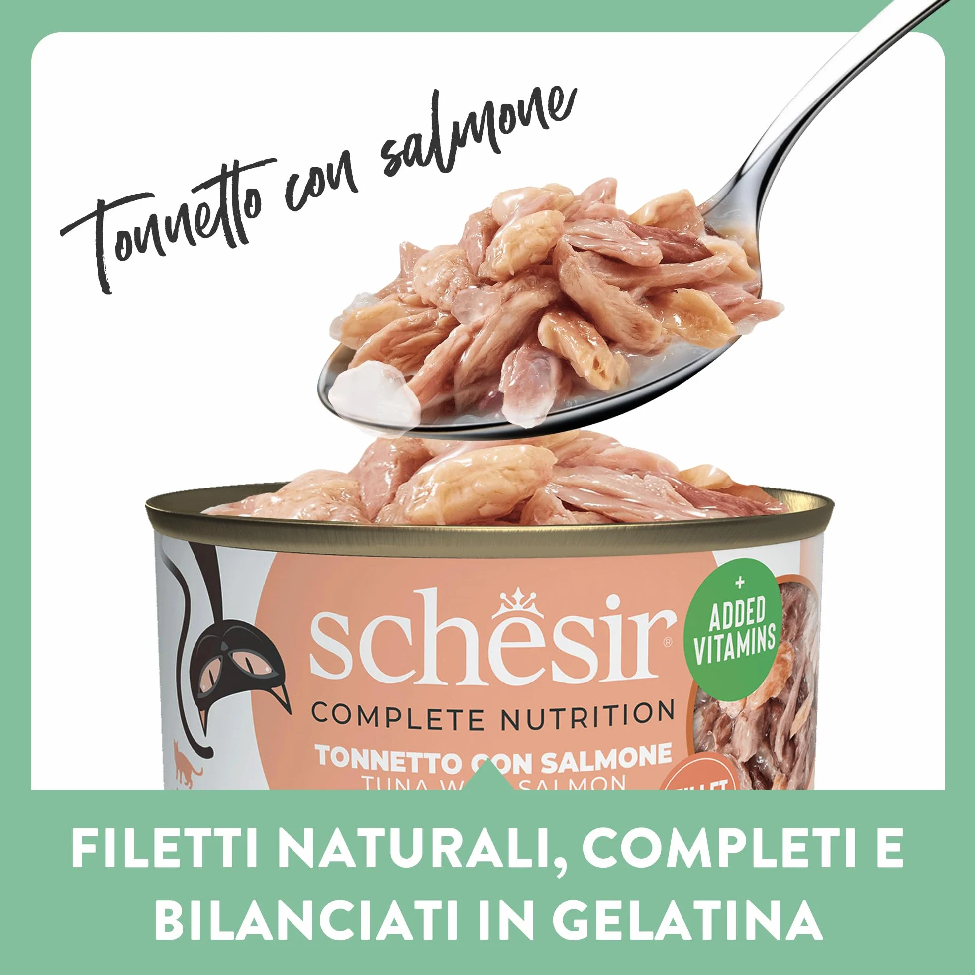 Schesir, Thon avec Saumon en gelée, Nourriture Humide complète pour Chats, en Conserve, avec des vitamines supplémentaires, 100% Naturel, 6 x 85 g
