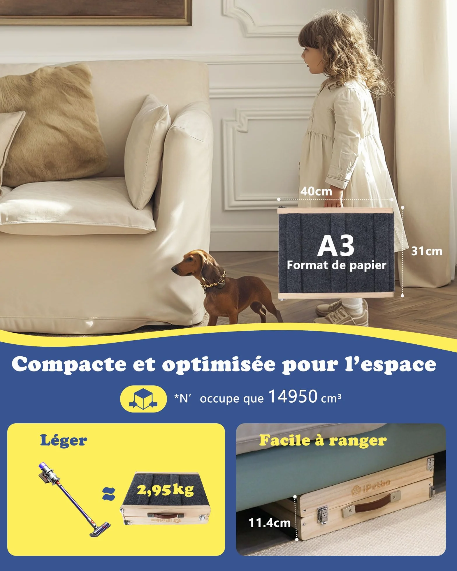 Rampe pour Chien pour Lit & Canapé Antidérapant Pliable Réglable Jusqu'à 16 kg