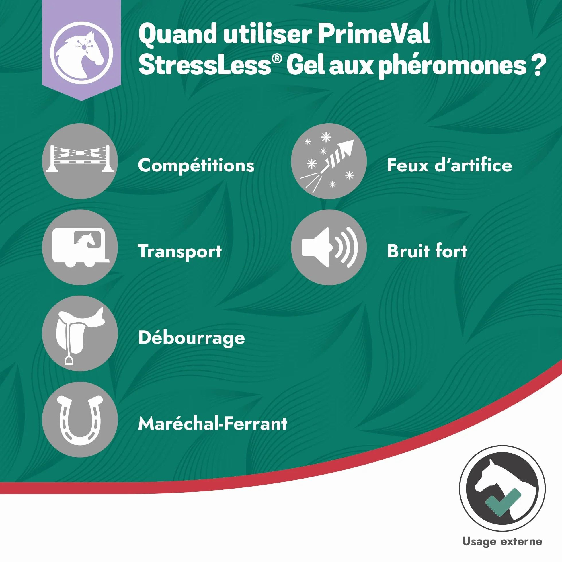 PRIMEVAL StressLess – Gel apaisant aux phéromones pour Cheval – Aliment complémentaire Naturel Anti-Stress à Base de phéromone apaisante Maternelle de Jument – sans Somnolence – 10 sachets de 5 ML
