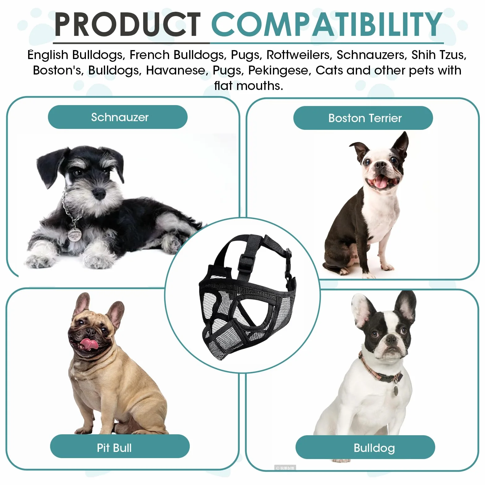 Museliere Bouledogue Francais, Réglable Muselière Chien Respirant Masque Plate Museliere Petit Chiens Court Anti Morsure Mastication Léchage pour Shih Tzu Et Carlin (M)