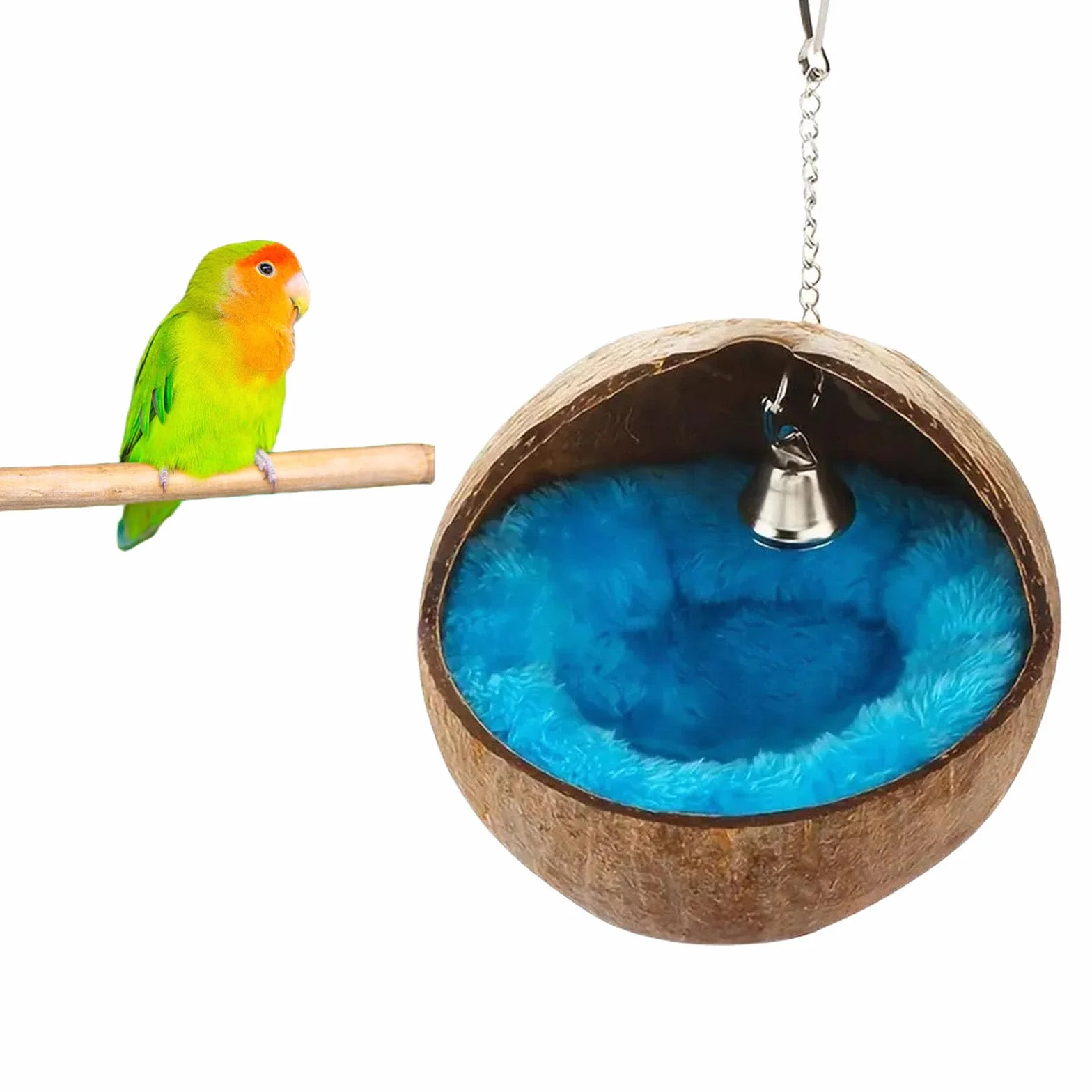 Nid d'oiseau en coquille de noix de coco naturelle pour perroquet, nichoir suspendu 1 pièce