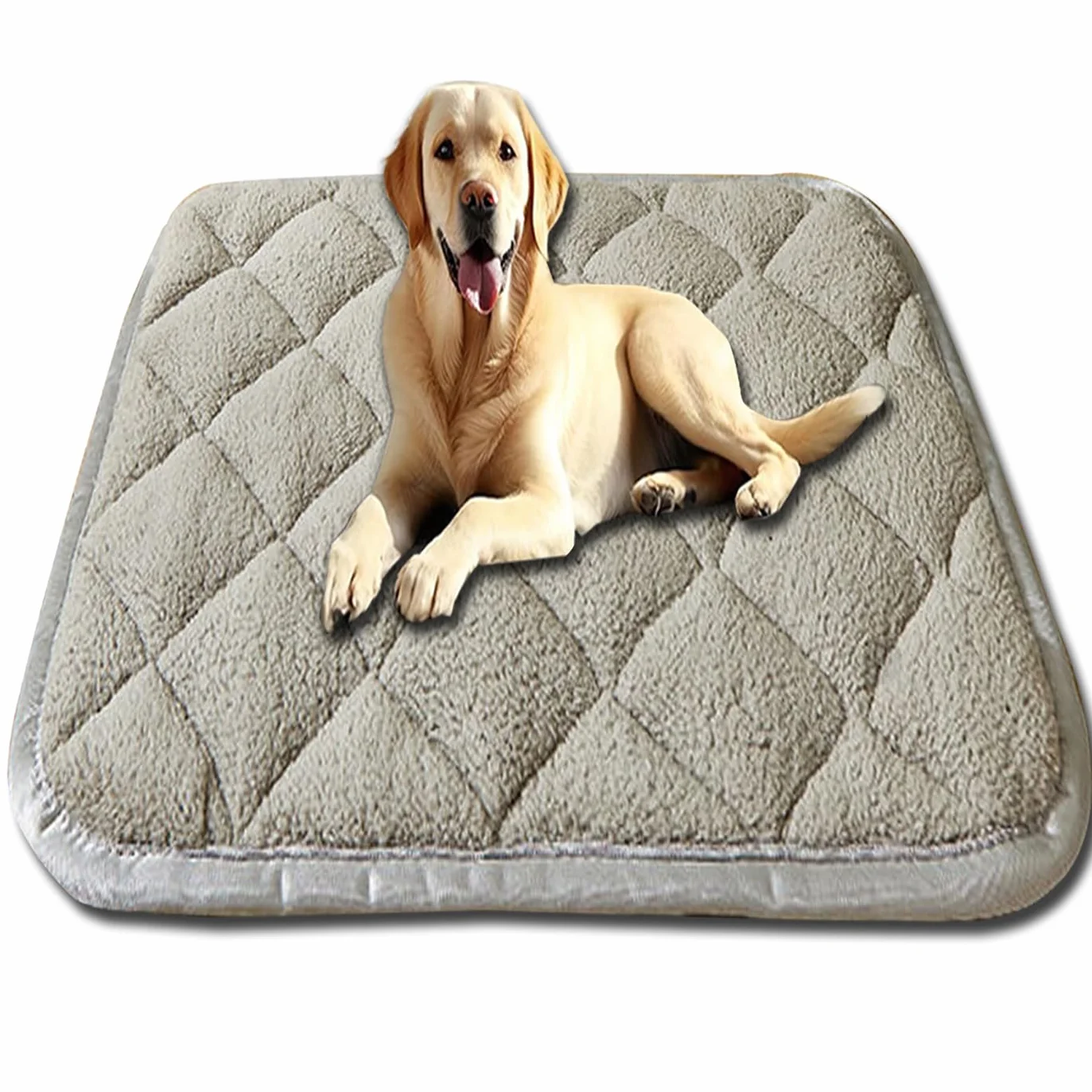 Grand lit antidérapant pour animaux de compagnie, tapis lavable, doux et chaud, matelas luxueux de cage pour chiens grande taille (gris, 84 x 57 cm)