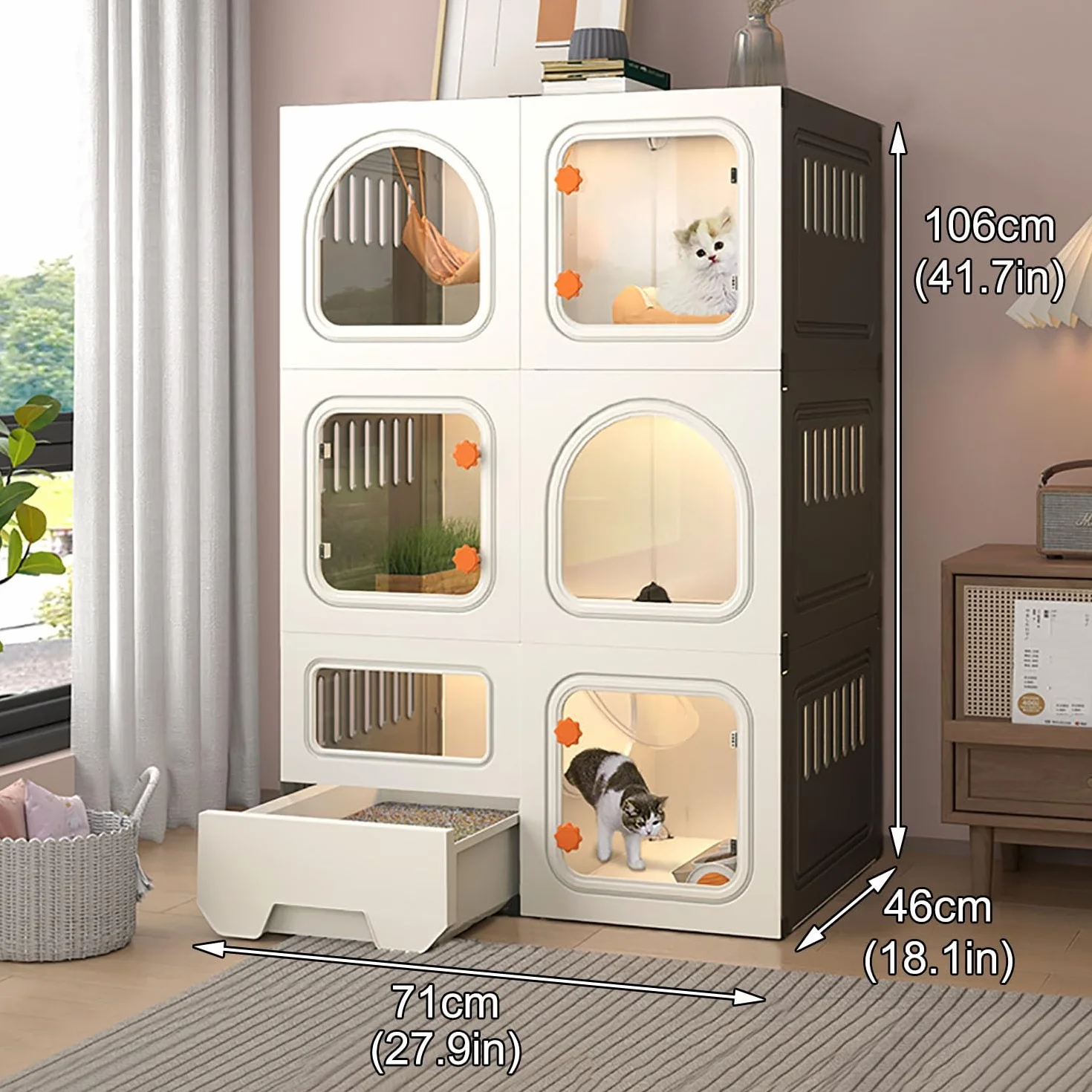 Cage pour Chat avec Portes Maisons d'intérieur Parc avec bac à litière Forte capacité Charge Facile Nettoyer Installer Paquet 2 Taille B-71x4