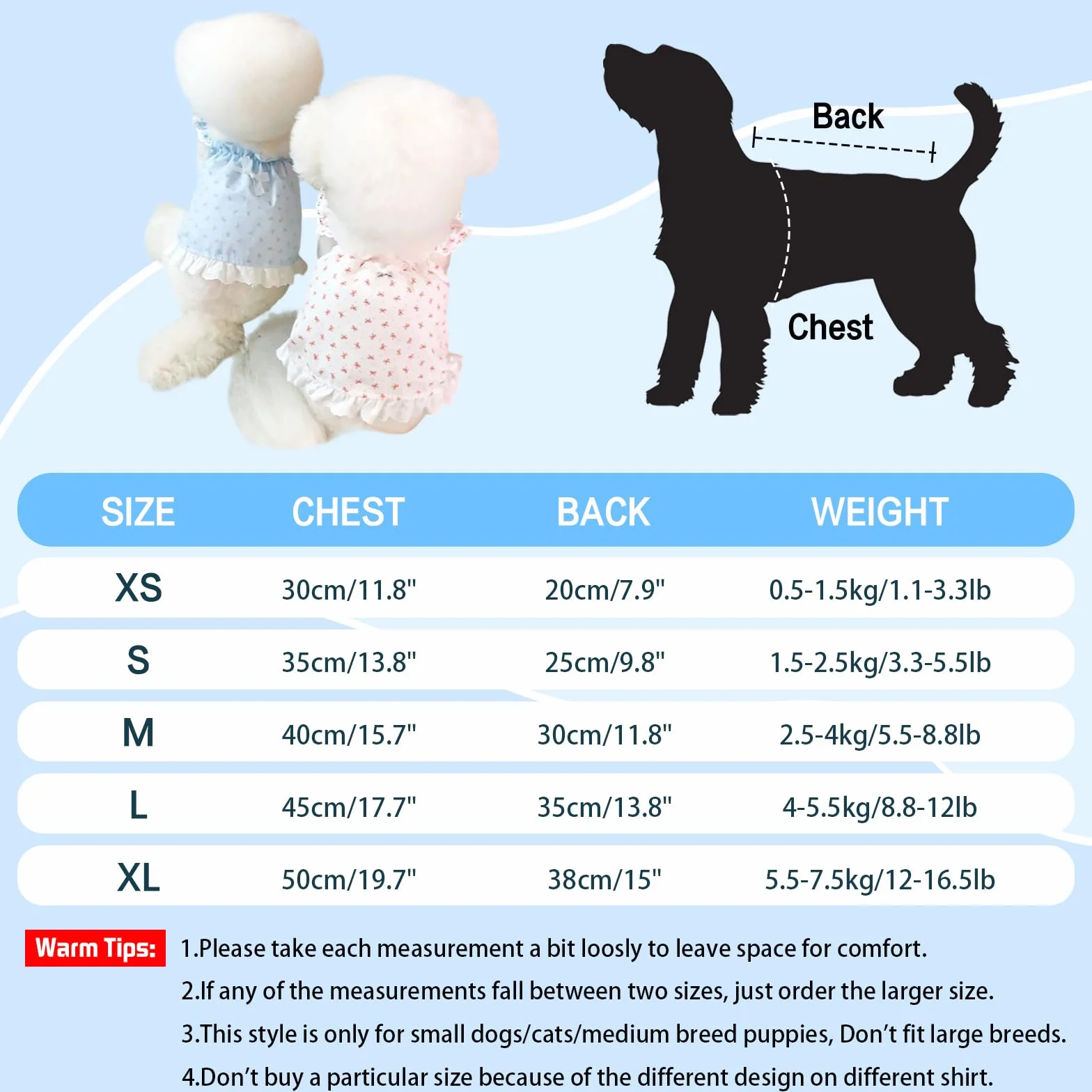 Lot de 2 Robes pour Chien, Vêtements d'Été Imprimé Floral Taille XS, Chemises à Volants pour Petits Chiens, Bleu et Rose