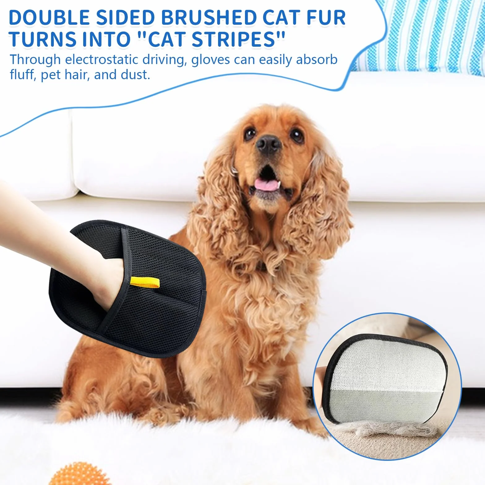 Gants d'épilation d'animaux électrostatiques, Brosse Anti Poils, Gant enlever Poil Chat, 2 Pièces