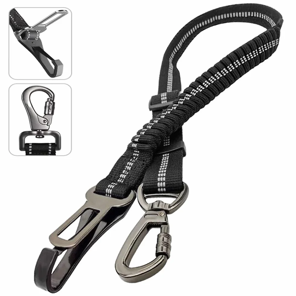 Ceinture Sécurité Chien Voiture Réglable Amorti Absorption Chocs Réfléchissante Élastique Noire